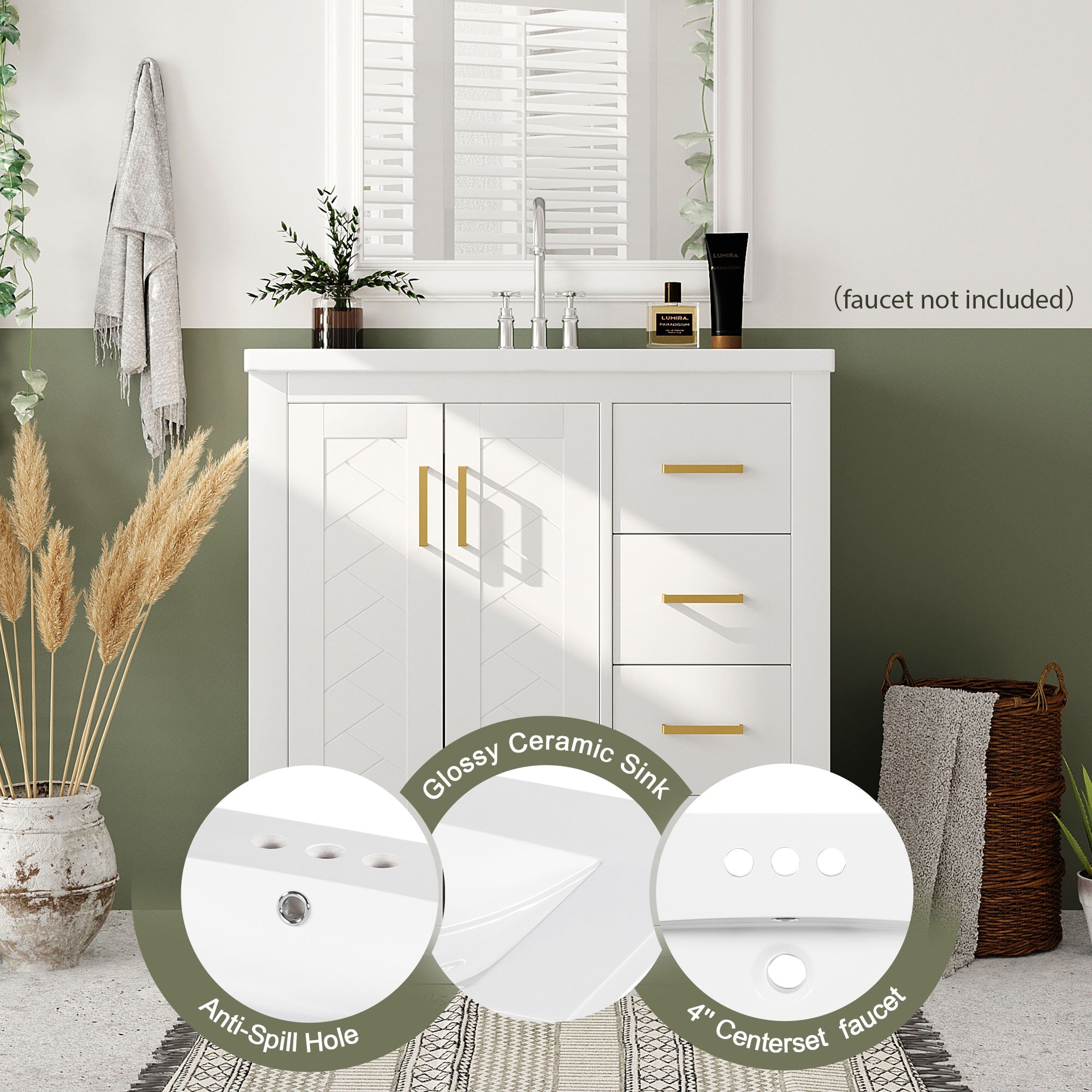 Bathroom Vanity With Sink, Storage Cabinet, Freestanding Set With 3 Drawers & Soft Closing Doors
