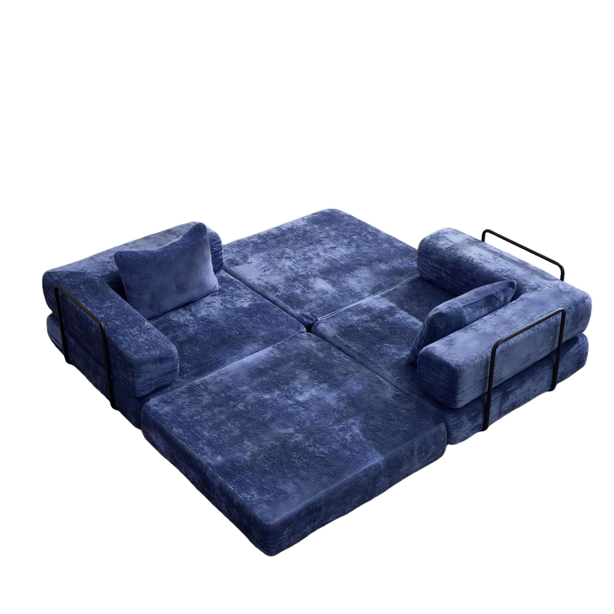 Convertible Floor Sofa Bed With Fixed Shape Frame, Loveseats Boneless Modular Sectional, For Living Room - Dark Blue
