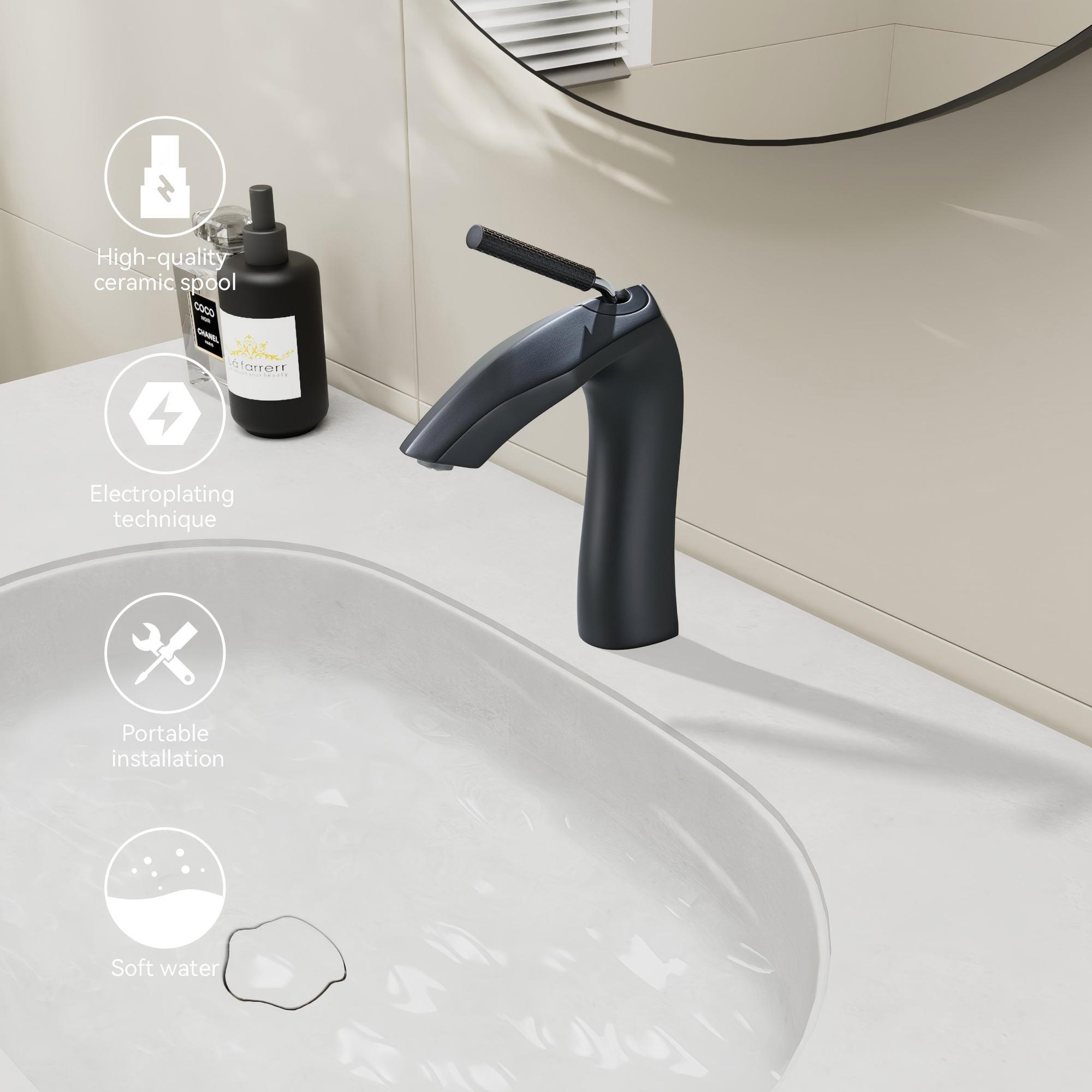 Contemporary Single Handle Lavatory Basin Sink Faucet Brass - Matte Black