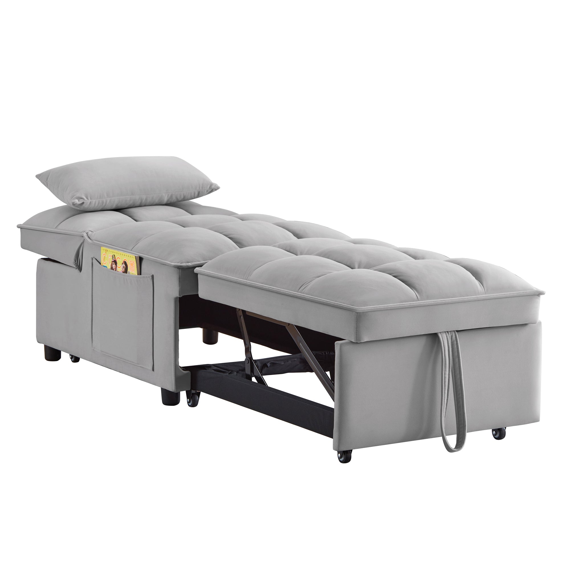 4 in 1 Multi-Function Single Sofa Bed with Storage Pockets Gray