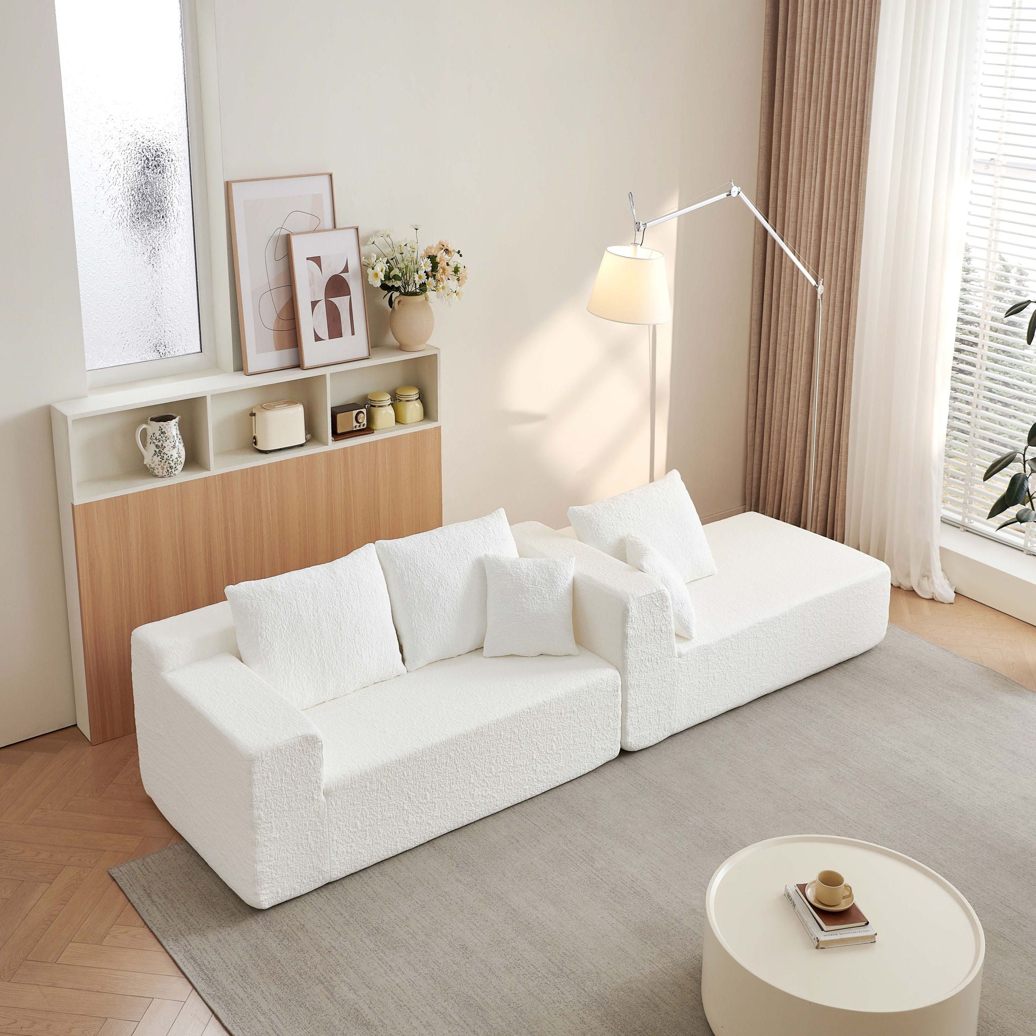 Cloud Sectional Couch With L Shape Chaise, Deep Seat - White