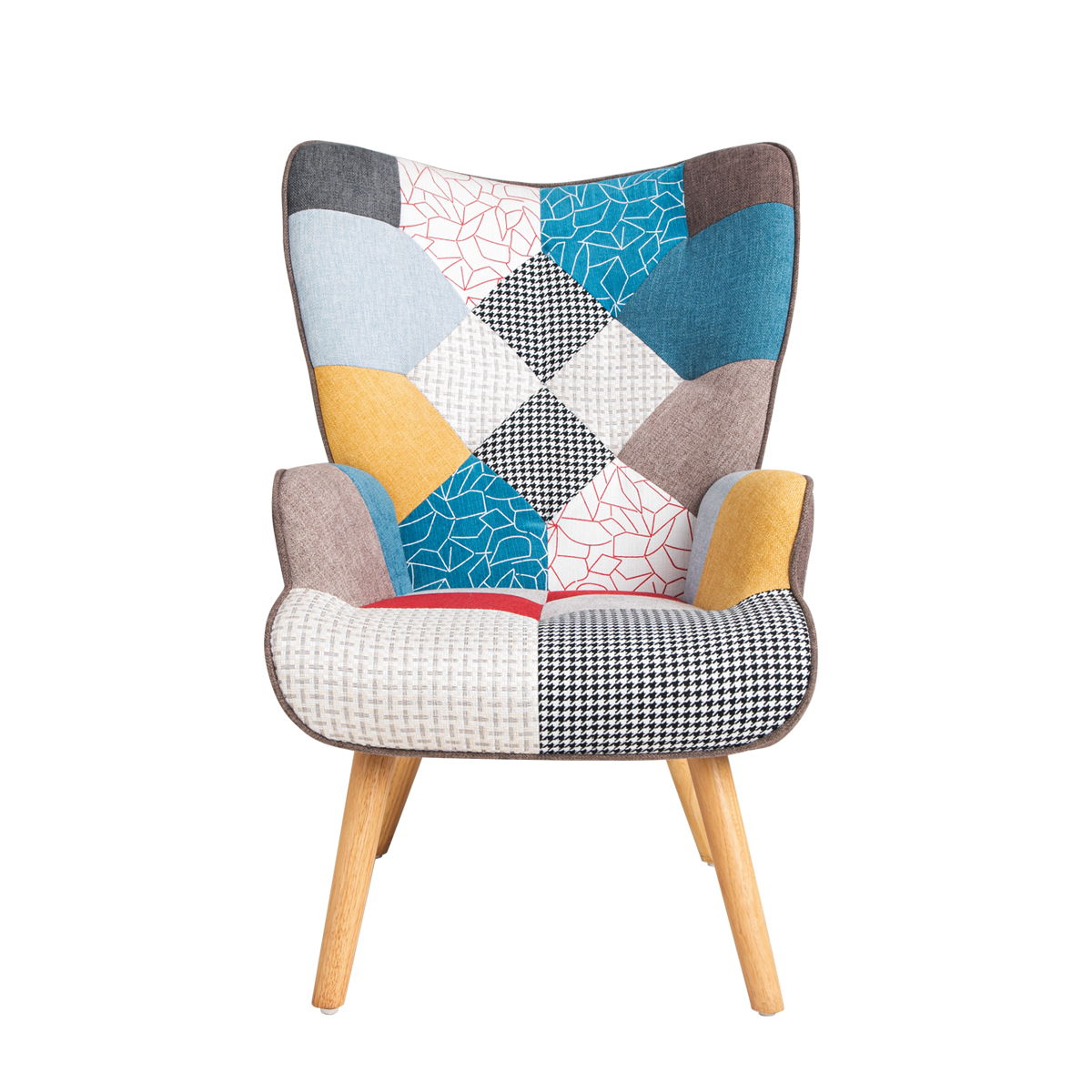 Accent Chair With Ottoman, Living Room Chair And Ottoman Set, Comfy Side Armchair For Bedroom, Creative Splicing Cloth Surface - Colorful