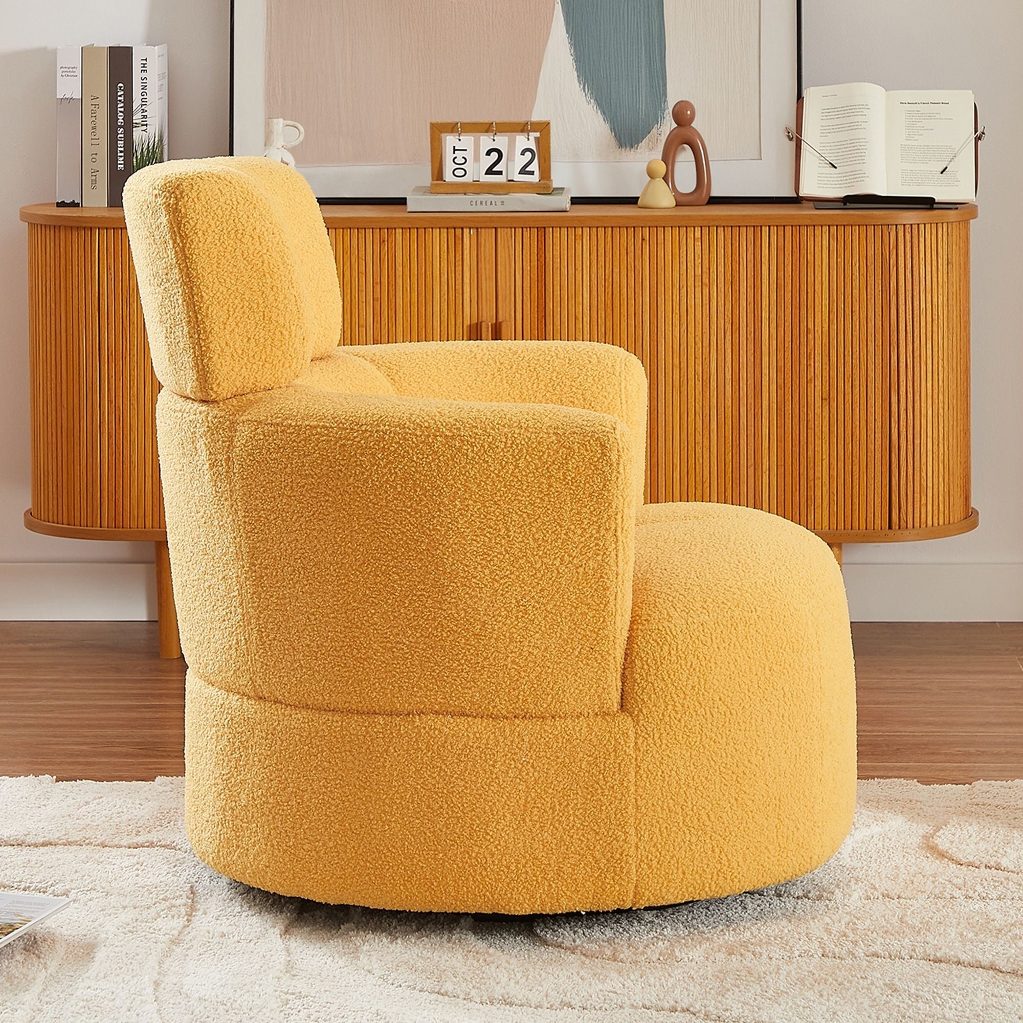 360° Swivel Chair Upholstered Accent Barrel Chair With Adjustable Headrest