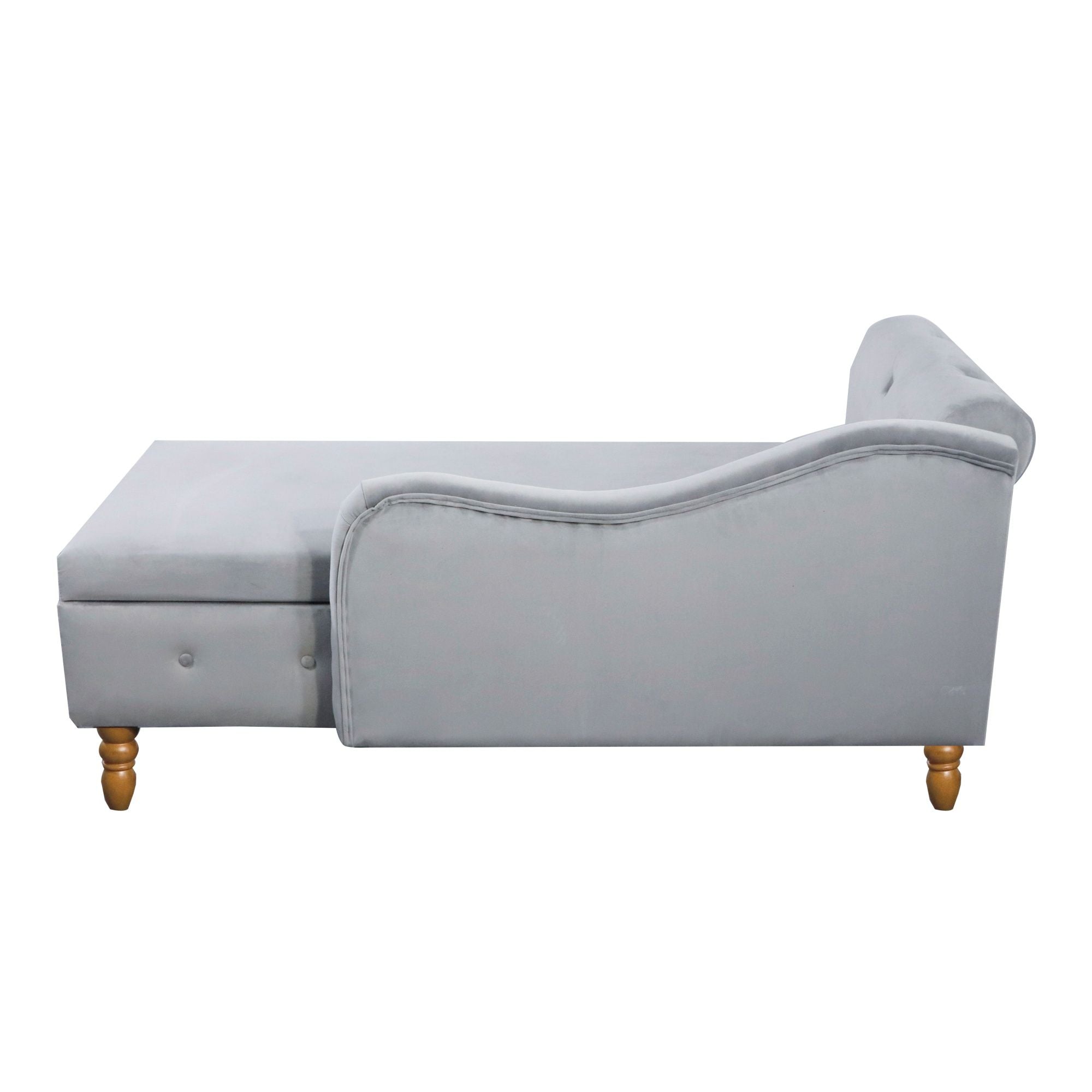 Chaise Lounge Indoor, Velvet Lounge Chair For Bedroom With Storage & Pillow, Modern Upholstered Rolled Arm Chase Lounge For Sleeping With Nailhead Trim For Living Room Bedroom Office