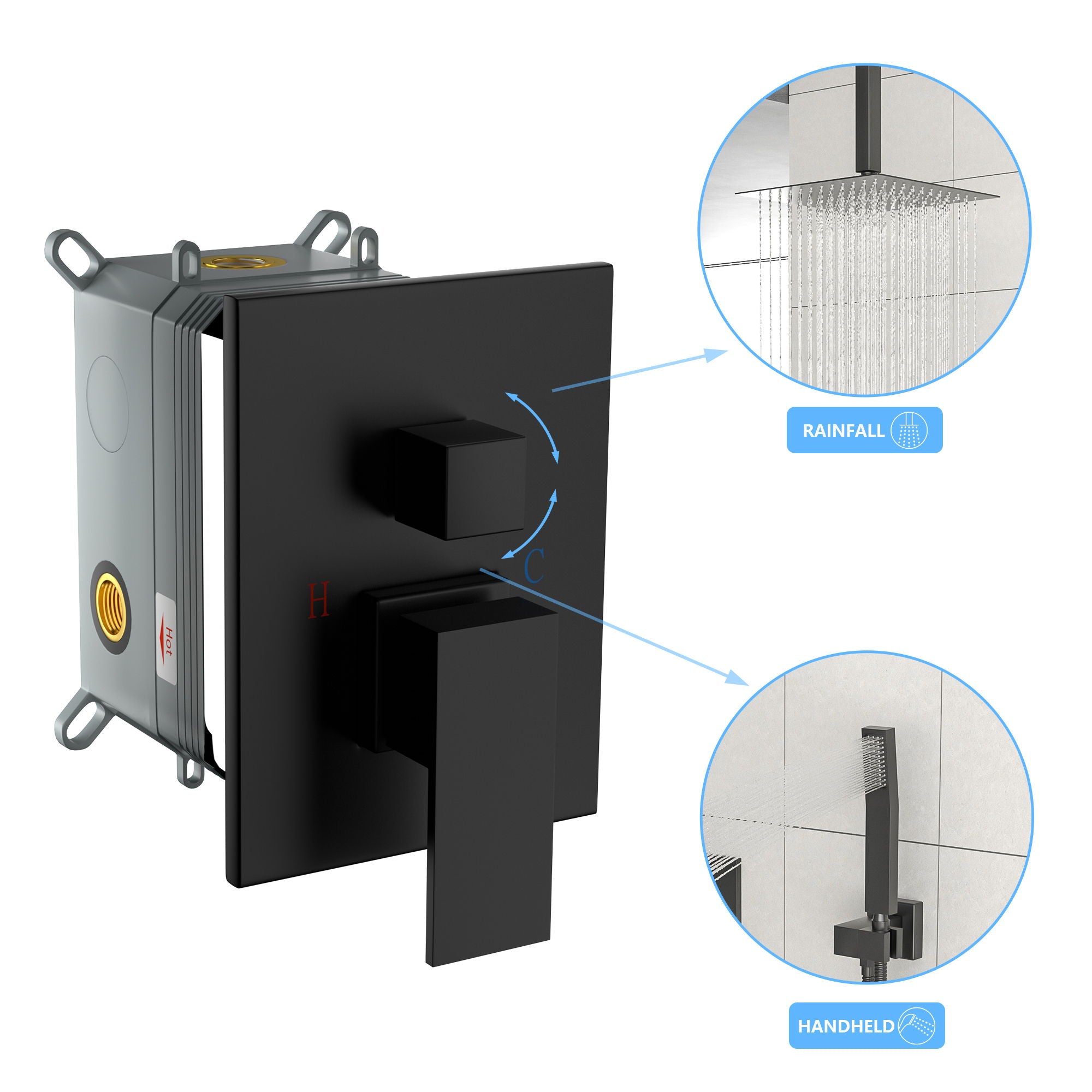 Modern Dual Shower Head System With 16" Ceiling Mount Finish, Stainless Steel And Brass