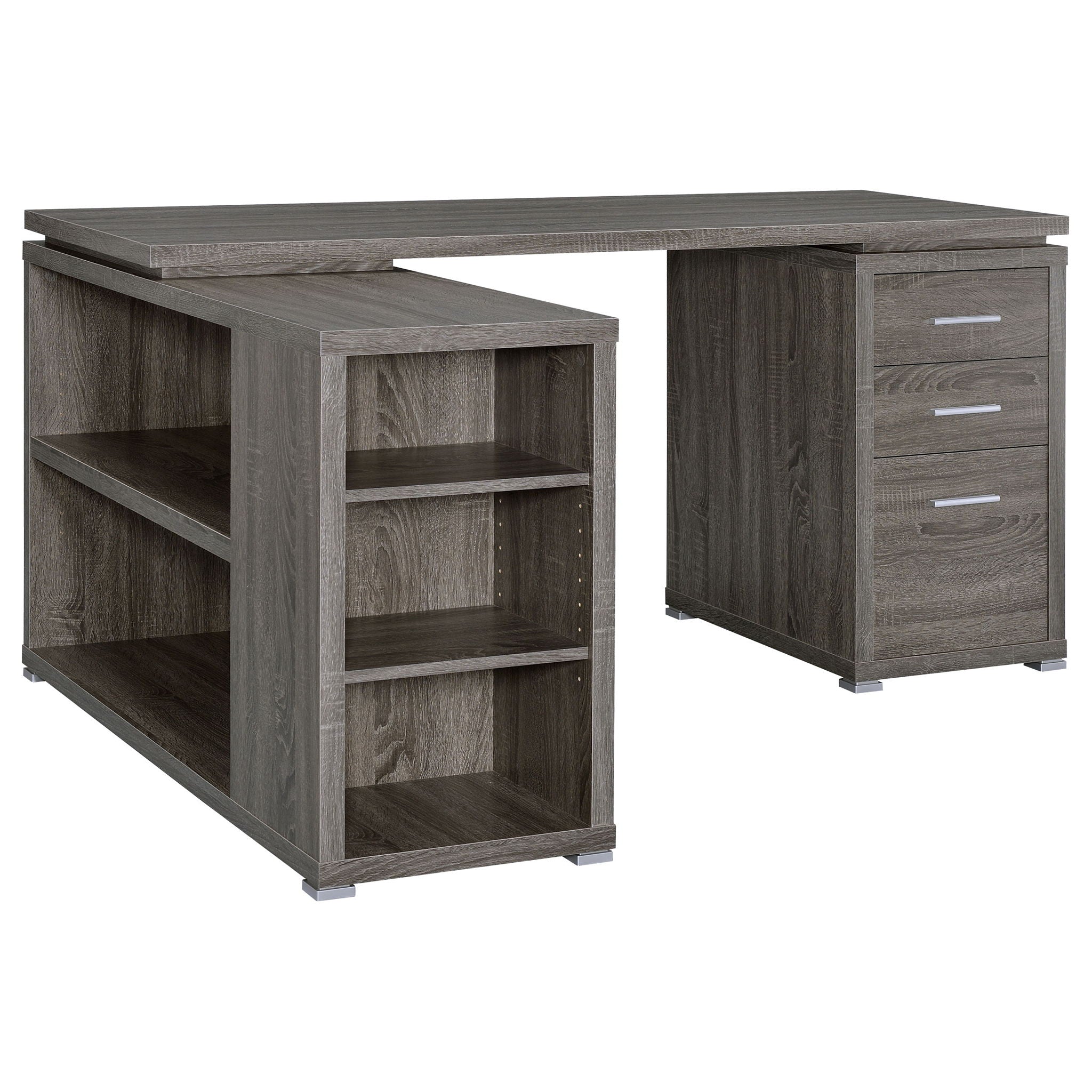 Transitional L Shape Computer Desk With Multiple Storage And Built In File Cabinet