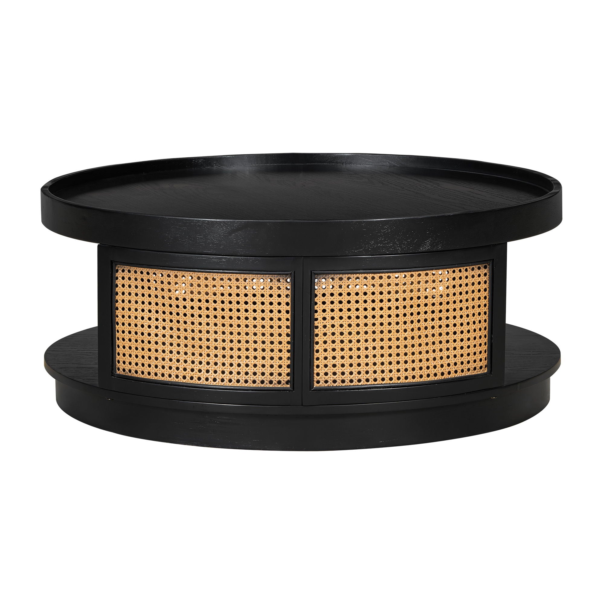 Round Cane Coffee Table With Rattan Side