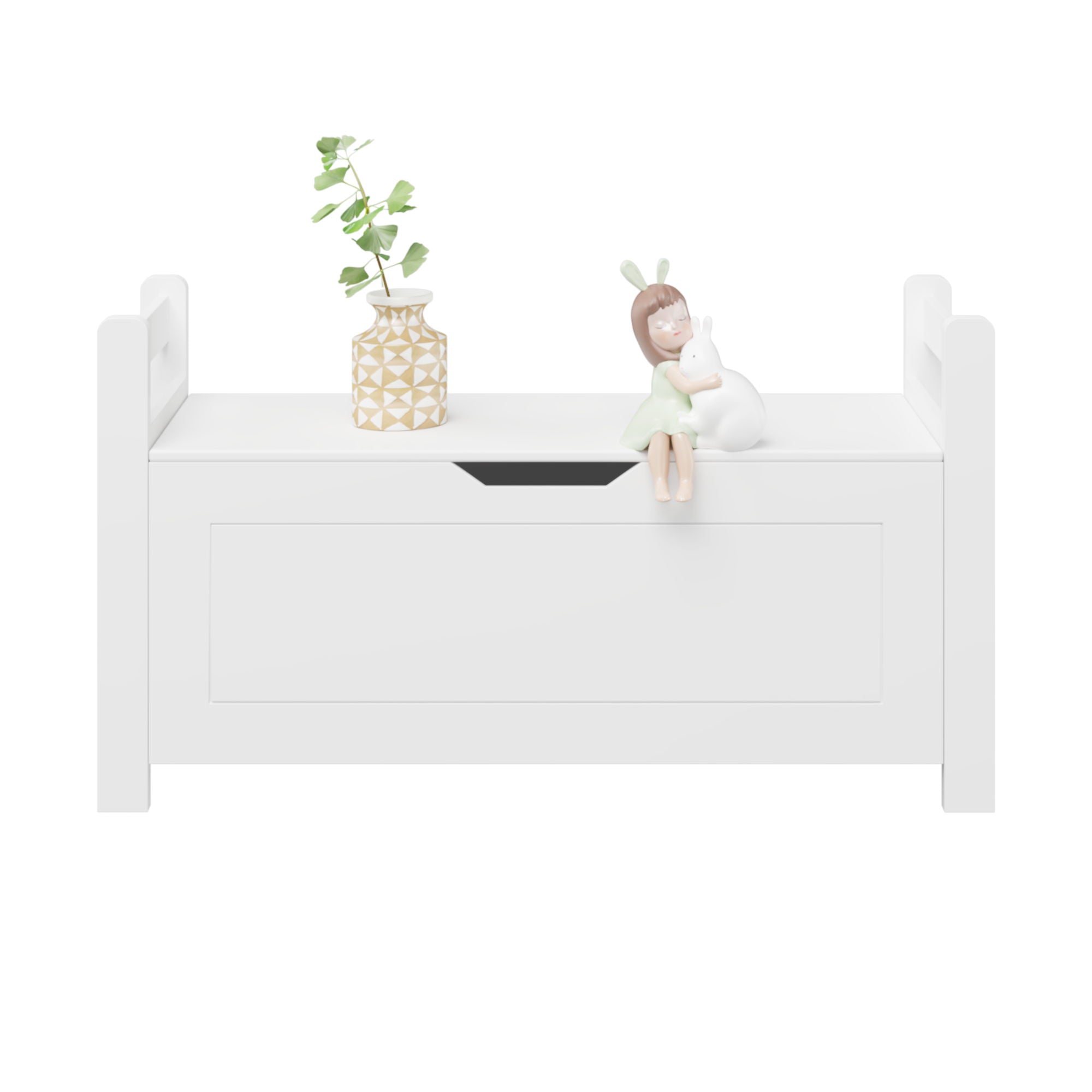 Toy Box Chest, Storage Trunk With Flip Top Lid And Safety Hinge - White