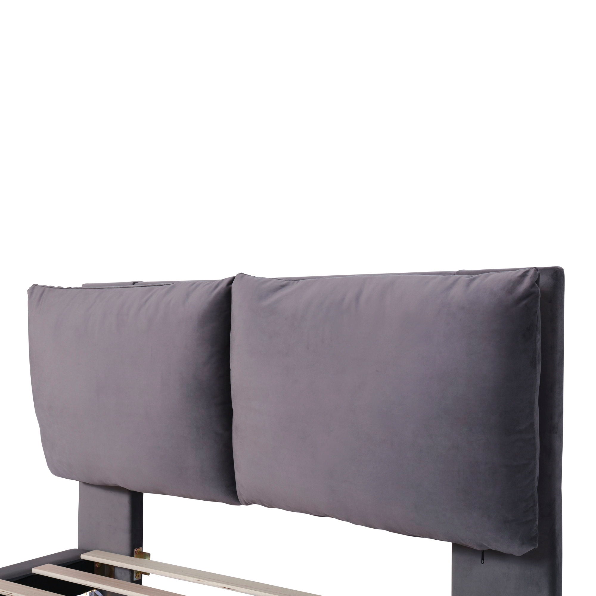 Upholstered Platform Bed With Sensor Light And 2 Large Backrests, With 2 Sets Of USB Port And Socket On Each Rear Bed Leg