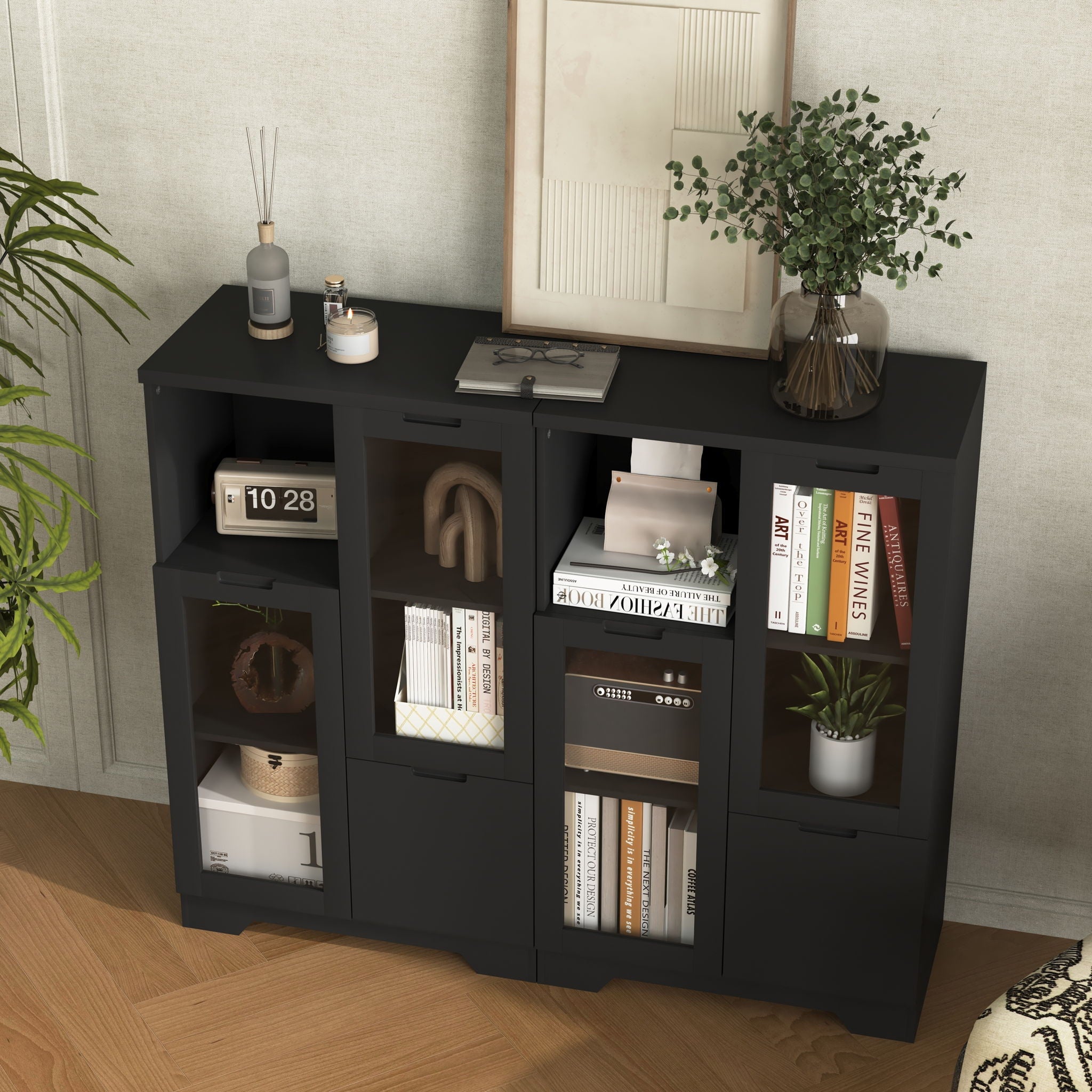 Modern Cabinet With Glass Doors And Drawer