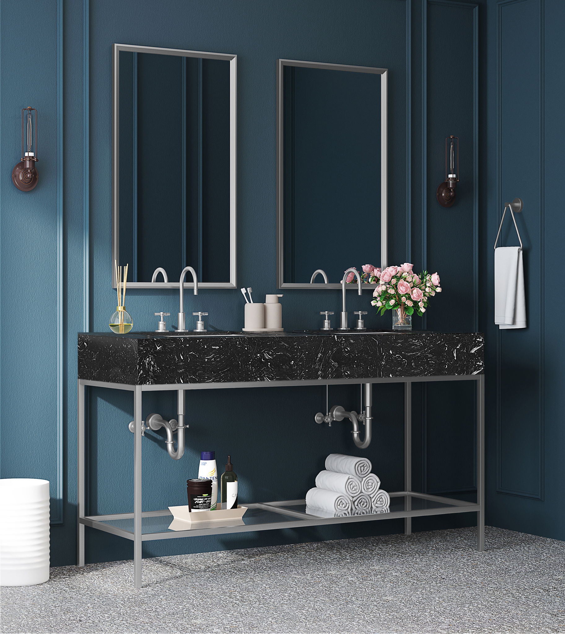 Marmo - Engineered Marble Bathroom Vanity With Black Base