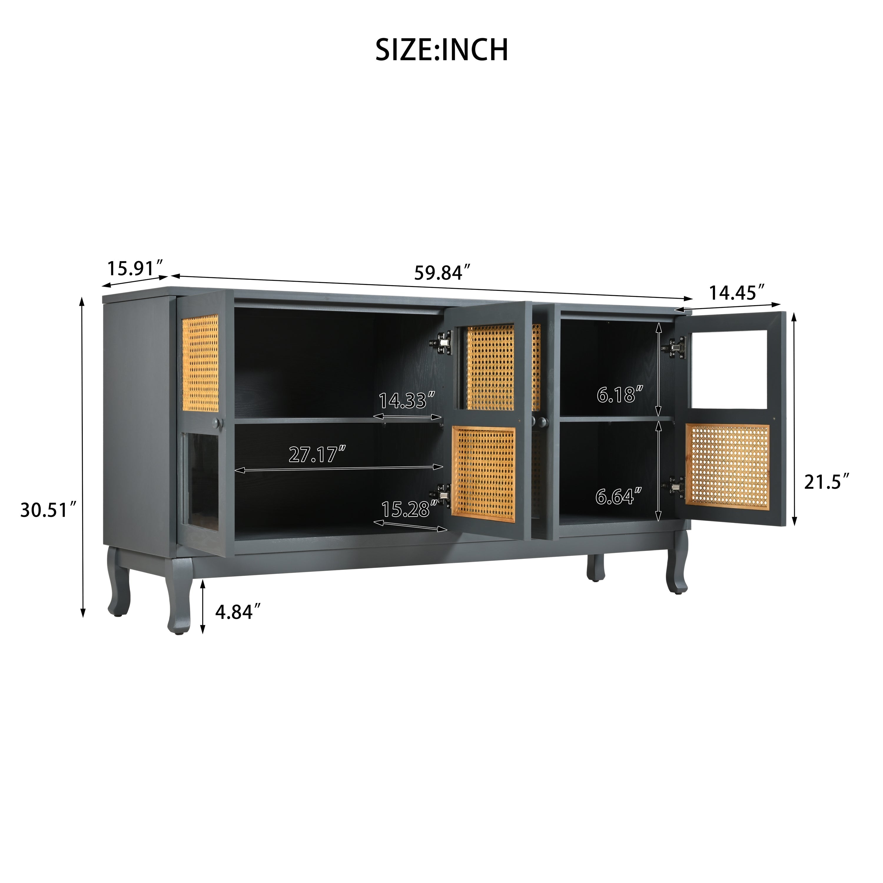 Retro Industrial Grey 4-Door Sideboard