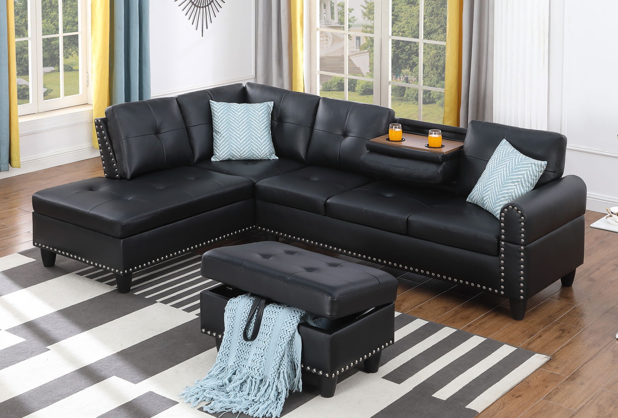 Irine - Faux Leather Sectional Sofa With Ottoman