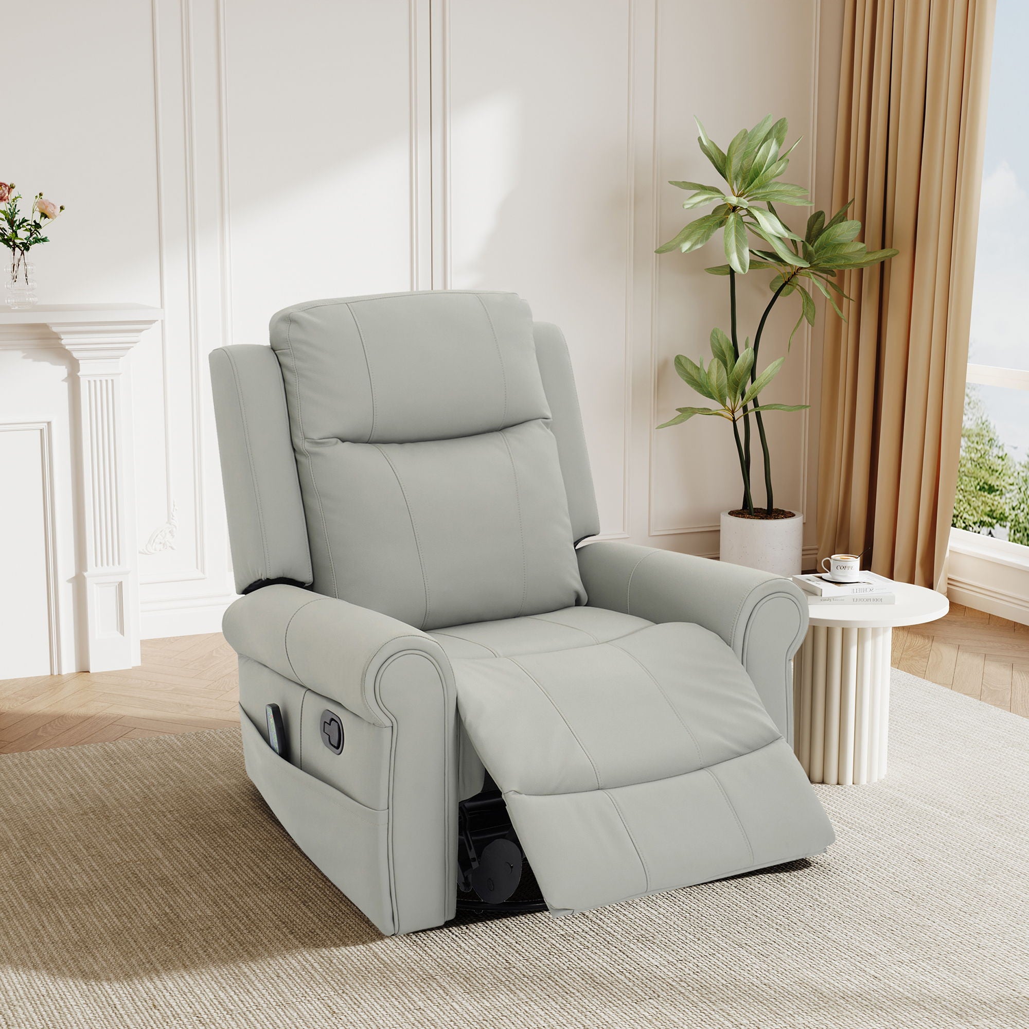 Manual Recliner Chair With 270 Degree Swivel, Massage & Heating, Dual Reclining Positions