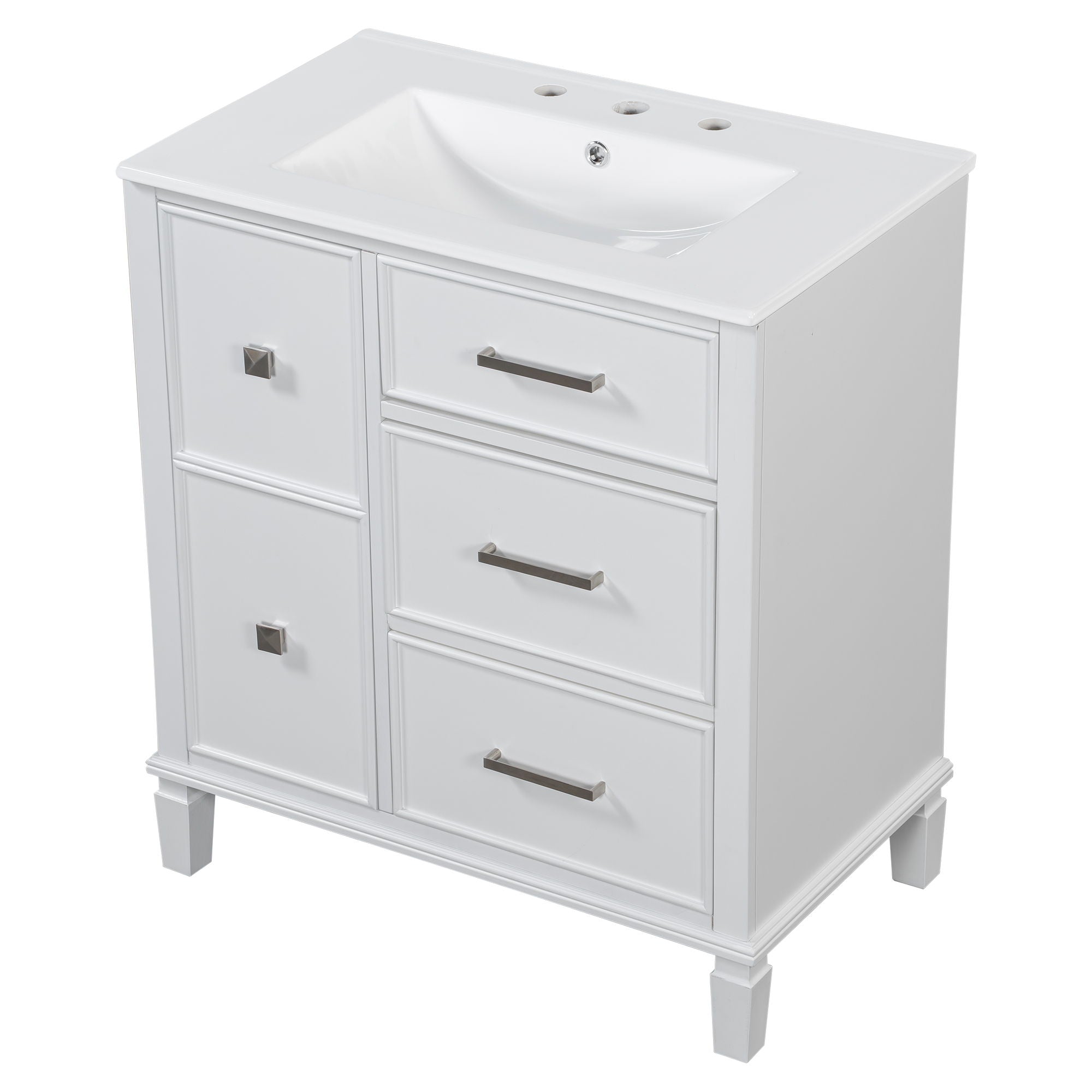 Bathroom Vanity With Ceramic Sink, Flip Out Drawer Design For Plumbing, Soft Close Drawers