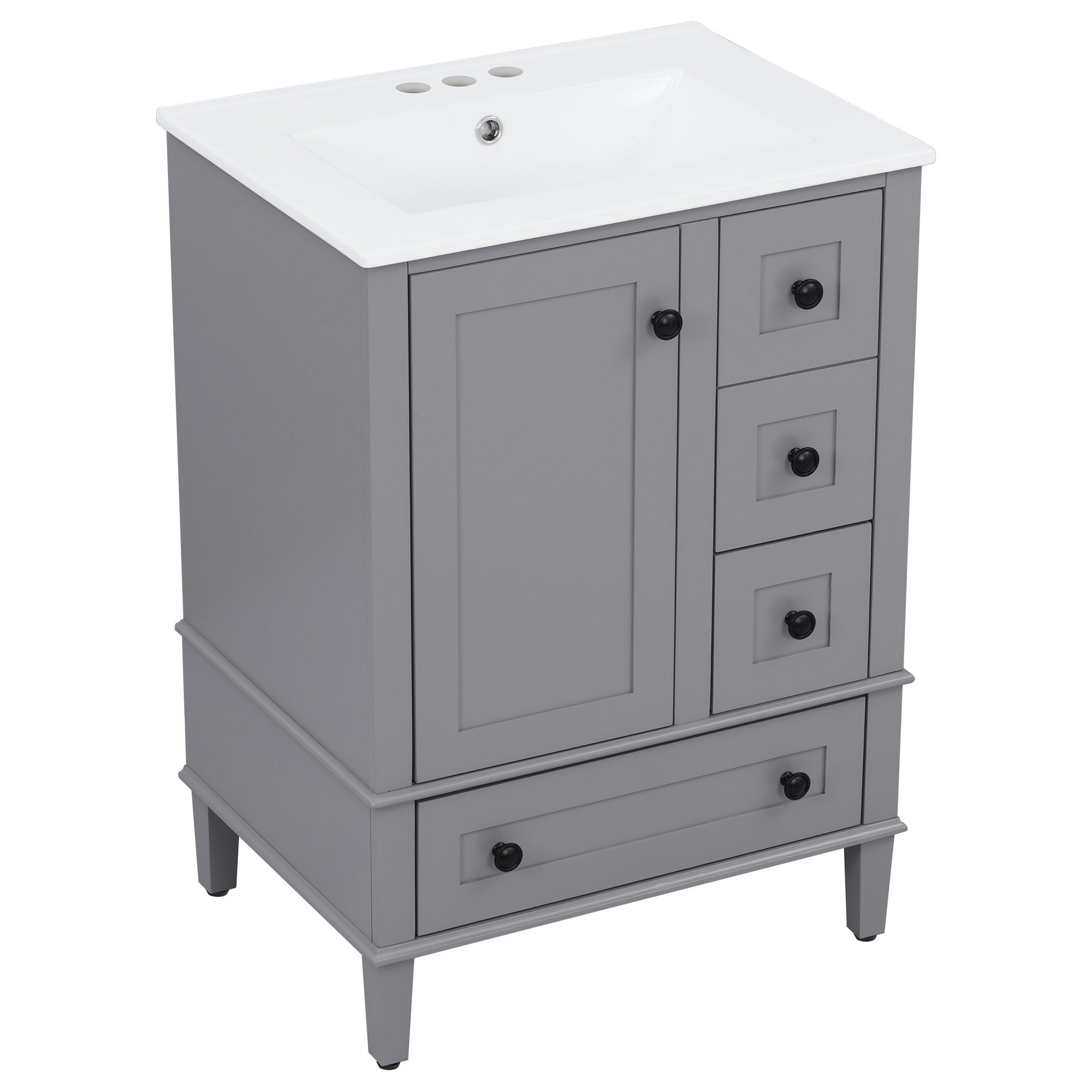 Bathroom Vanity With Integrated Basin, Soft Close Drawers, Door Mounted Double Layer Shelf