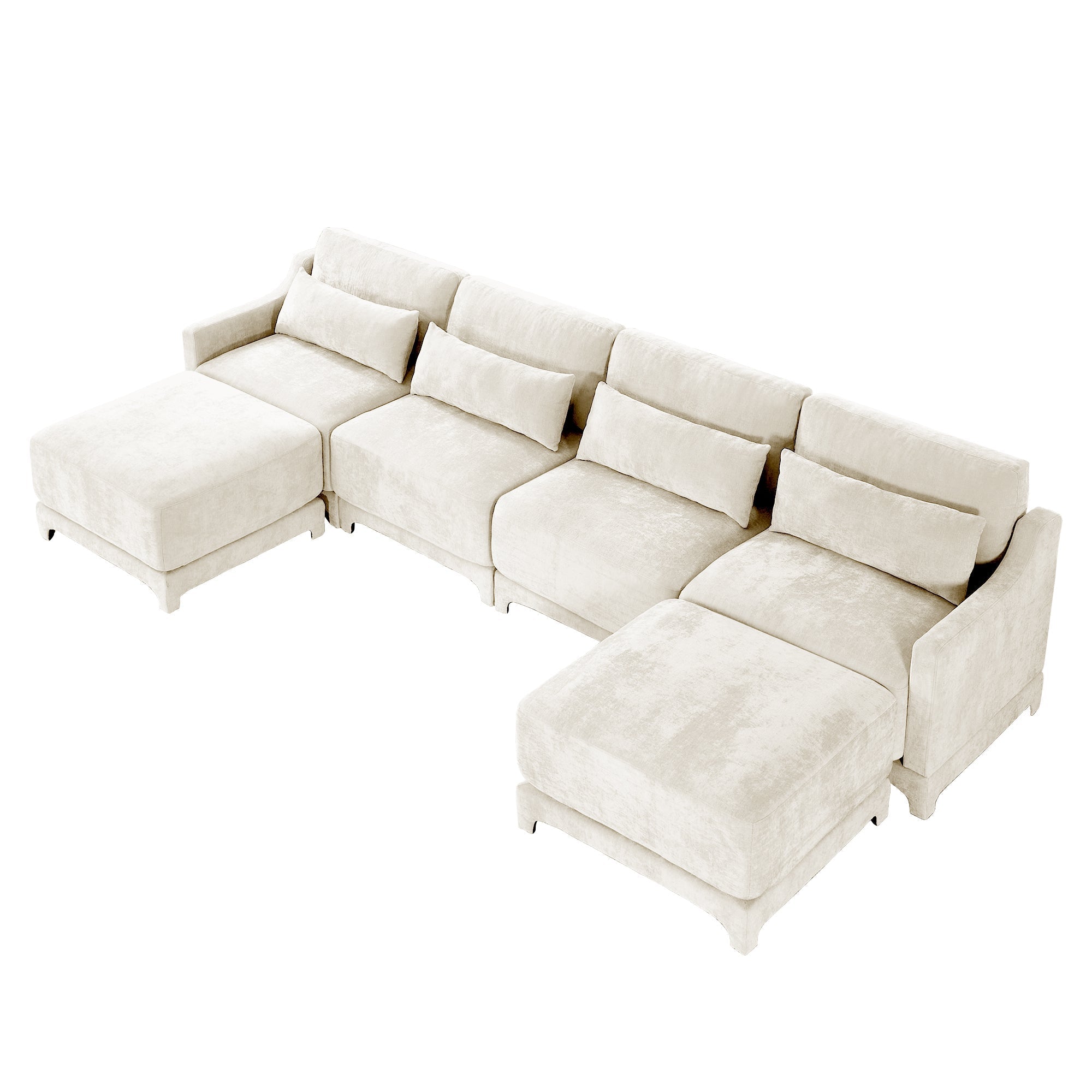 Elegant Four-Seater Sofa with Movable Ottoman and Lumbar Pillow