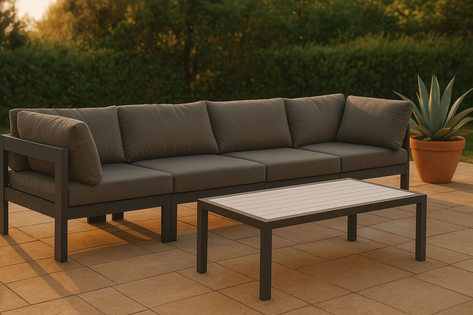 Nizuc - Outdoor Patio 4 Seat Modular Sofa With Gray Frame