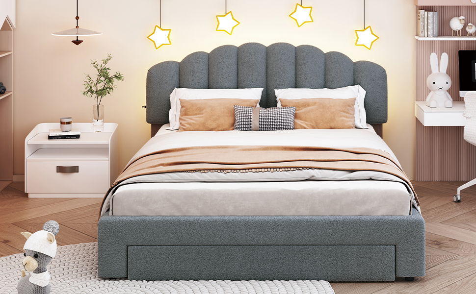Upholstered Platform Bed With Drawer