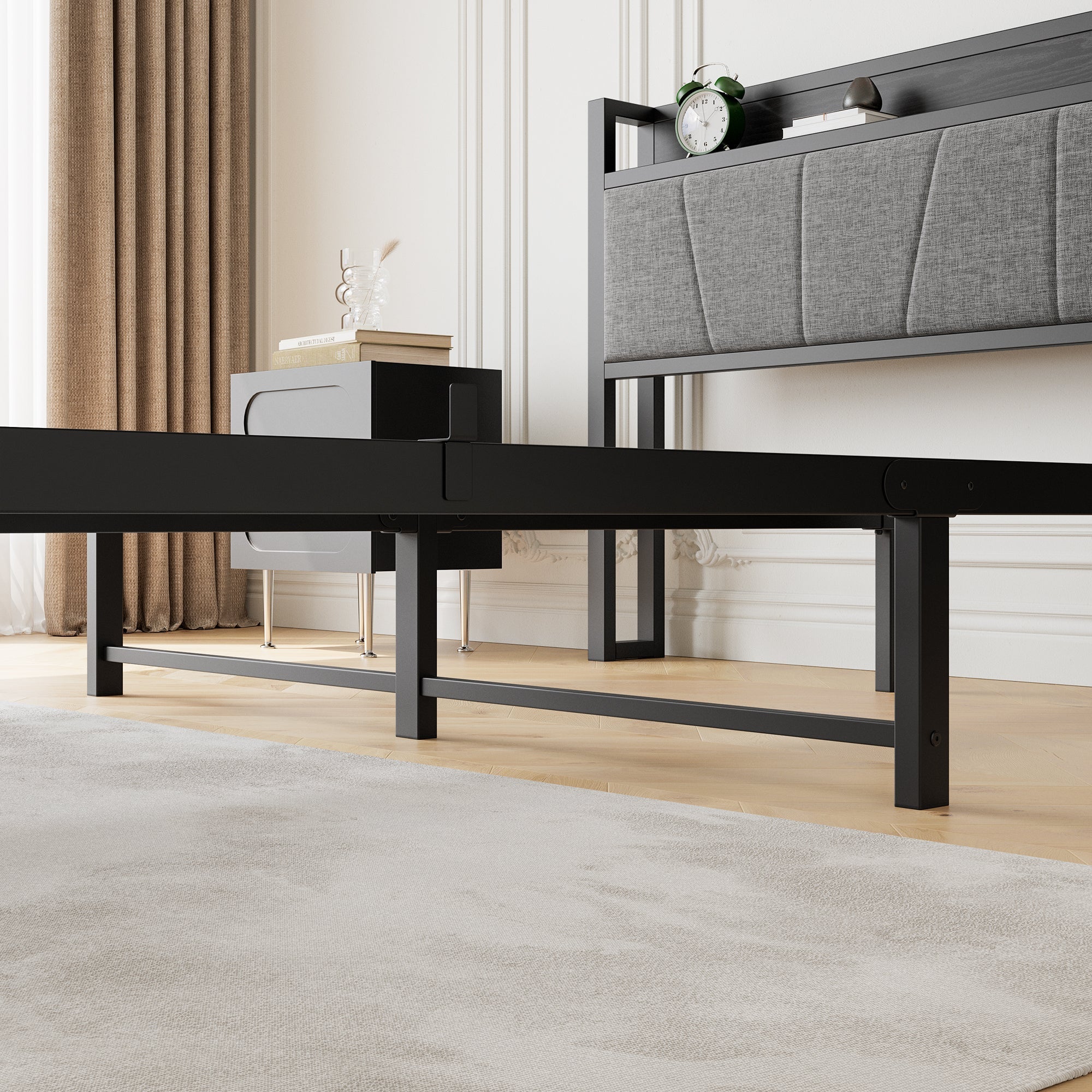 Queen Size Bed Frame with Storage Headboard and Charging Station