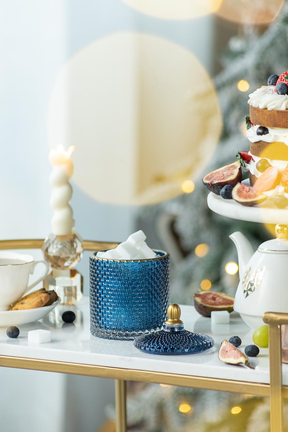 Glass Candy Jar With Lid, Christmas Candy Jar Containers (Set of 2) - Gold / Blue