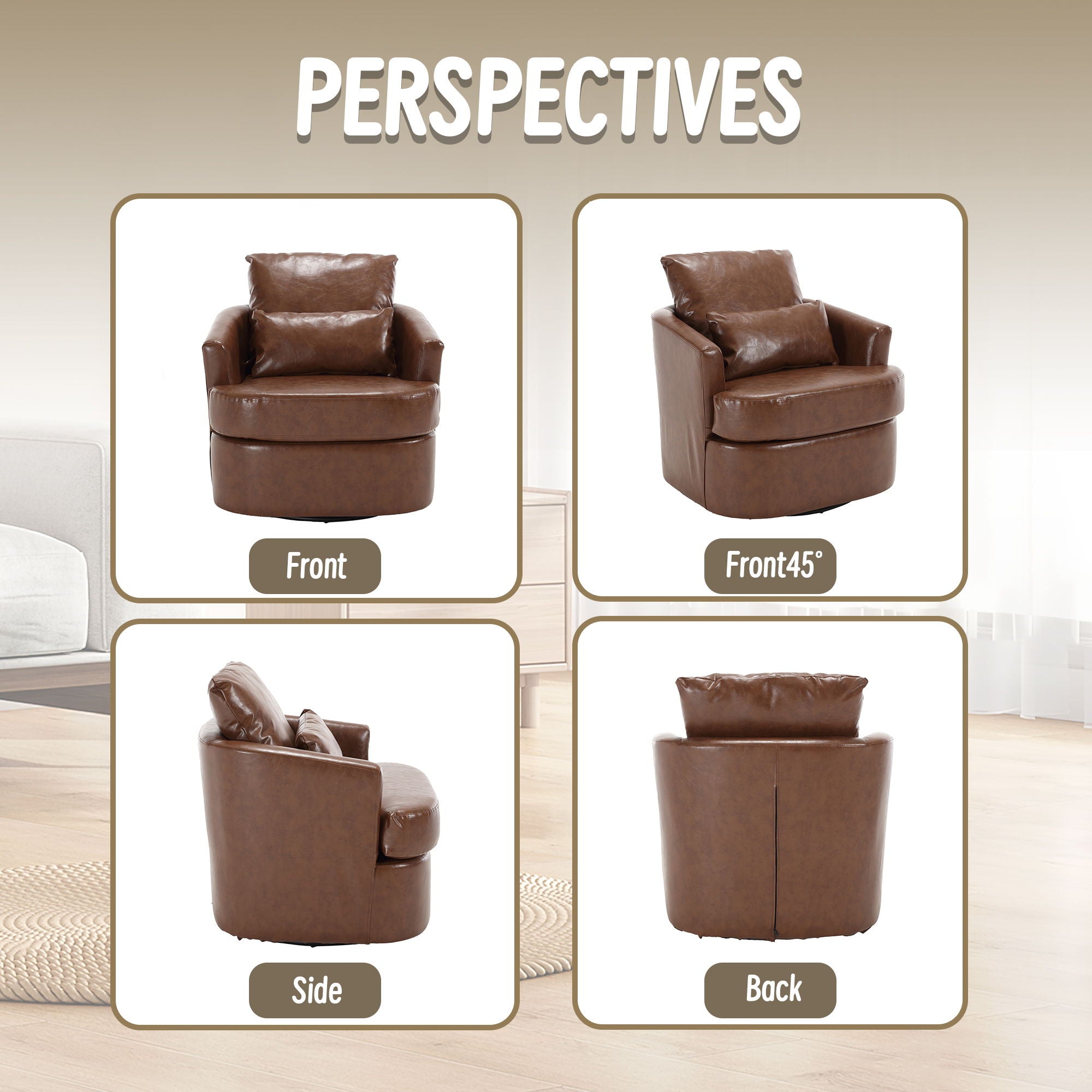 Modern Barrel Comfy Round Accent Sofa Chair, 360 Degree Swivel