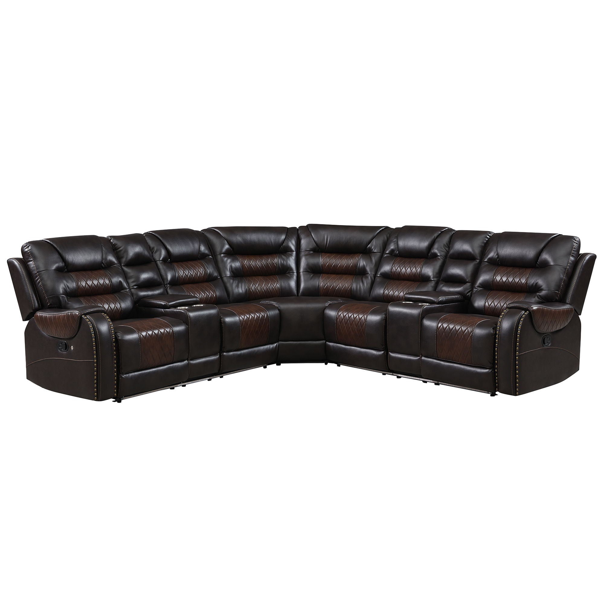 Manual Reclining Sectional Sofa Set, L Shaped Symmetrical Motion Sofa Corner Couch Sets With Storage Boxes, 4 Cup Holders And LED Light Strip For Living Room