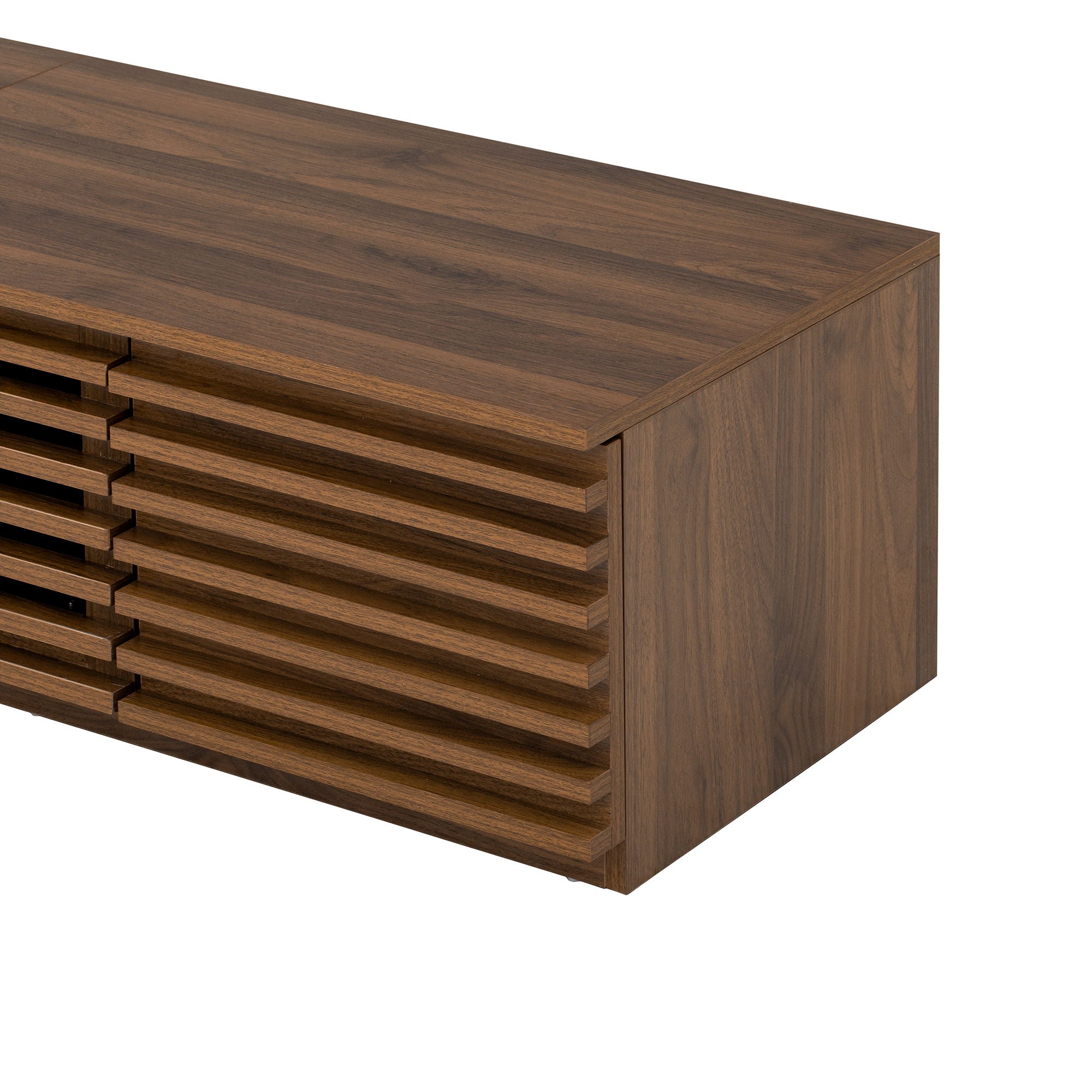 TV Stand For TVs, Entertainment Center With Cable Management And Soft Closing Hinges - Walnut