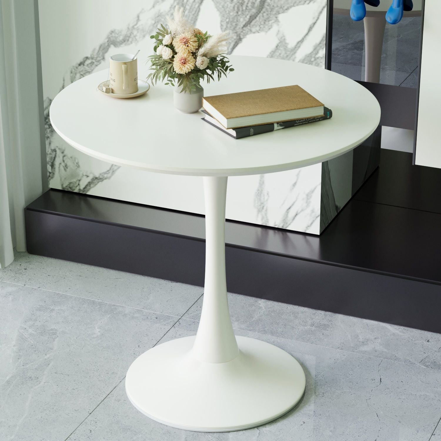 Mid-Century Round Dining Table With Pedestal Base For 2 - 4 People