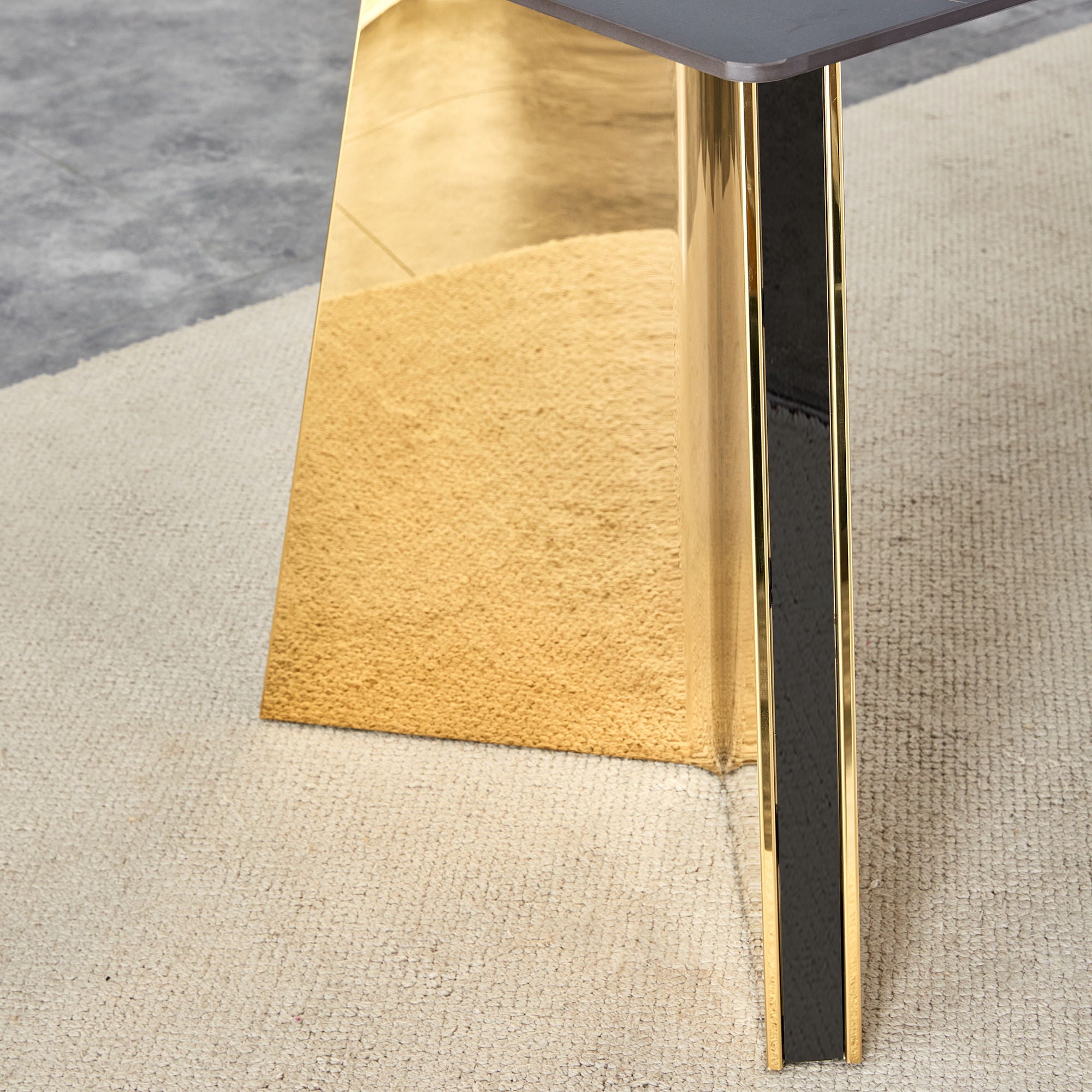 Marble Patterned Slab Dining Table With Steel Butterfly Legs