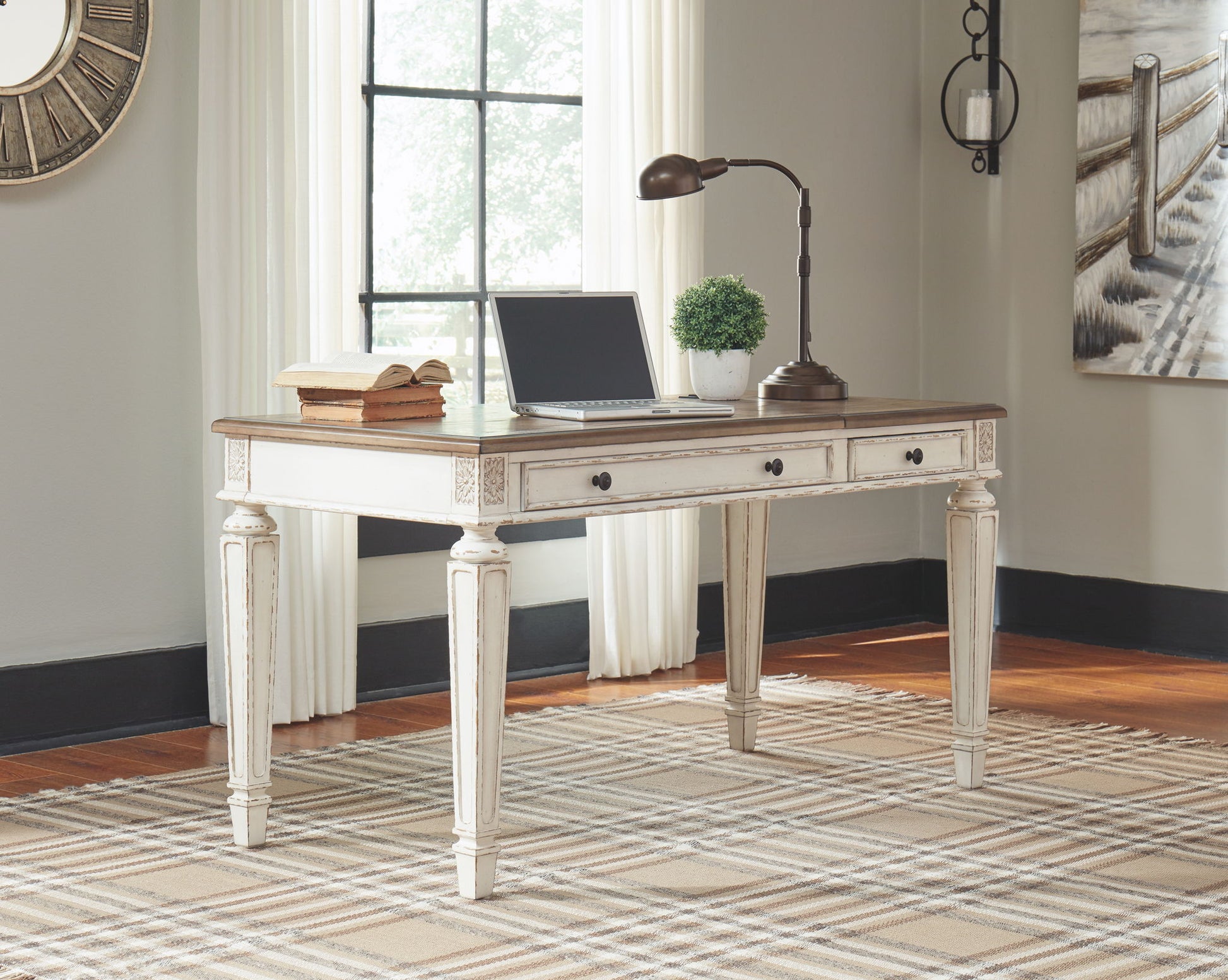 Realyn - Home Office Lift Top Desk - White / Brown - Best Buy Furniture