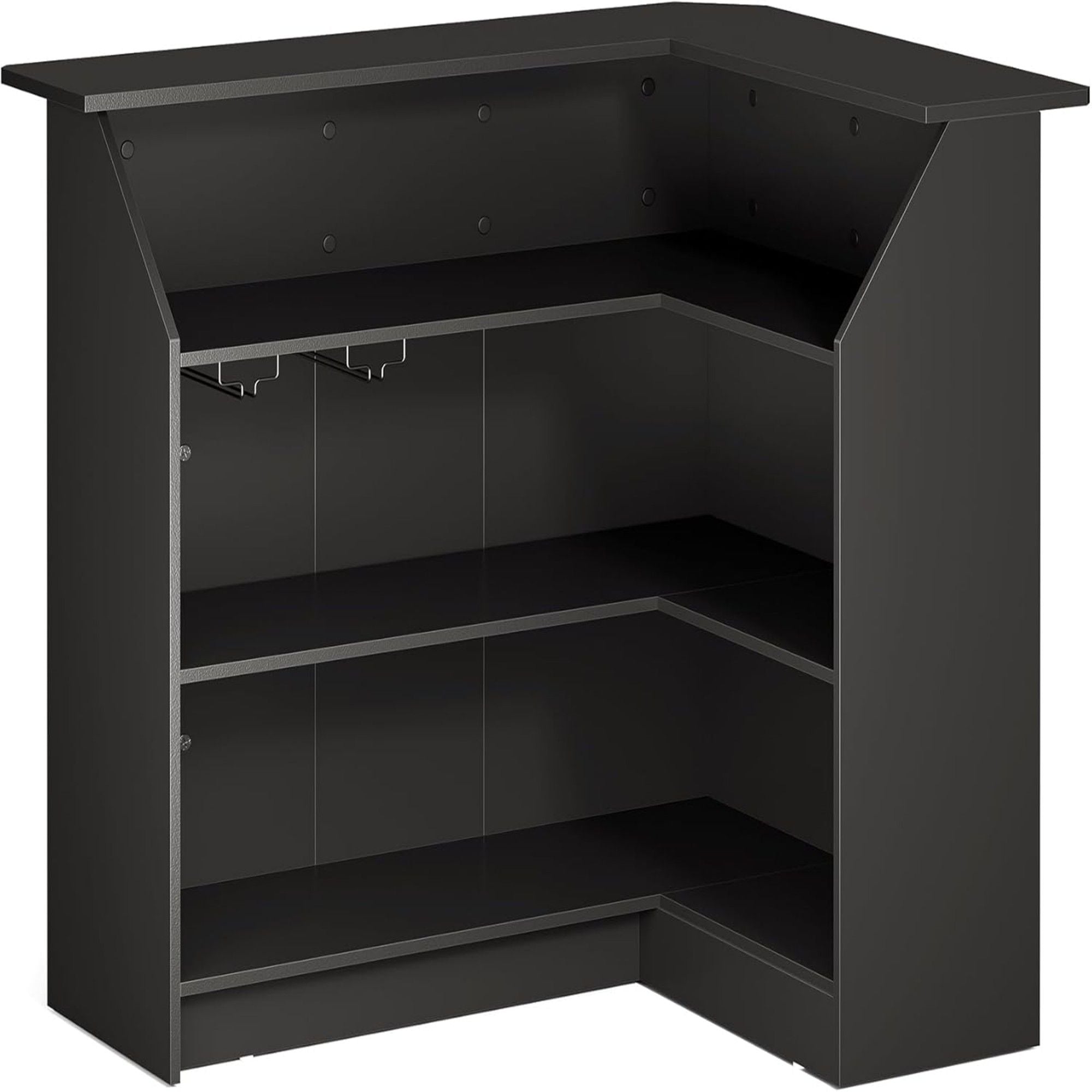 L-Shaped Home Bar Cabinet With Stemware Racks, 4 Tier Corner Unit, Liquor Wine Bar Table & Reception Desk For Home Pub - Black
