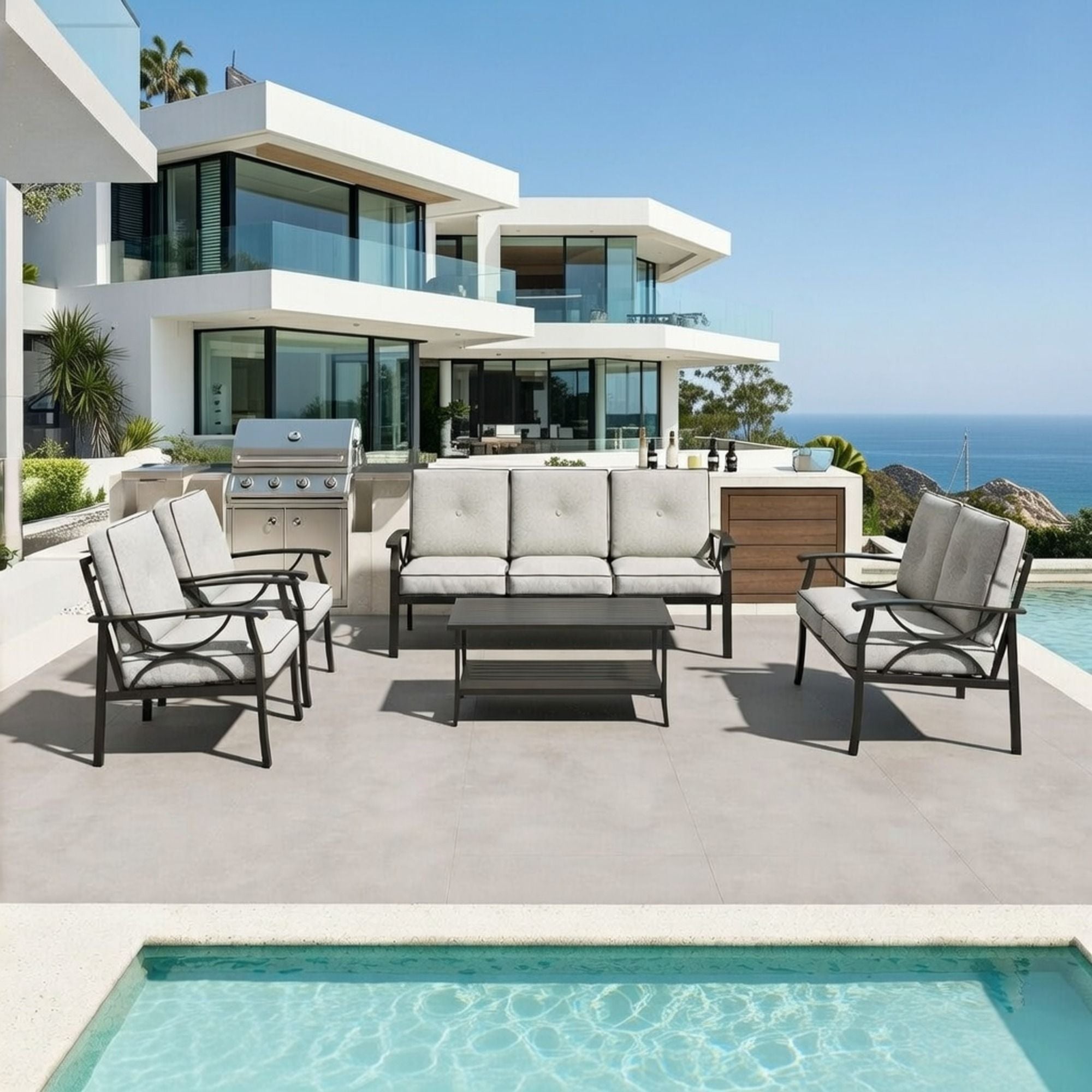 Patio Furniture Set & Coffee Table And Cushions For Backyard