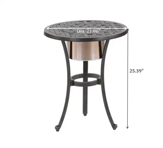 21" Cast Aluminum Round Table With Ice Bucket