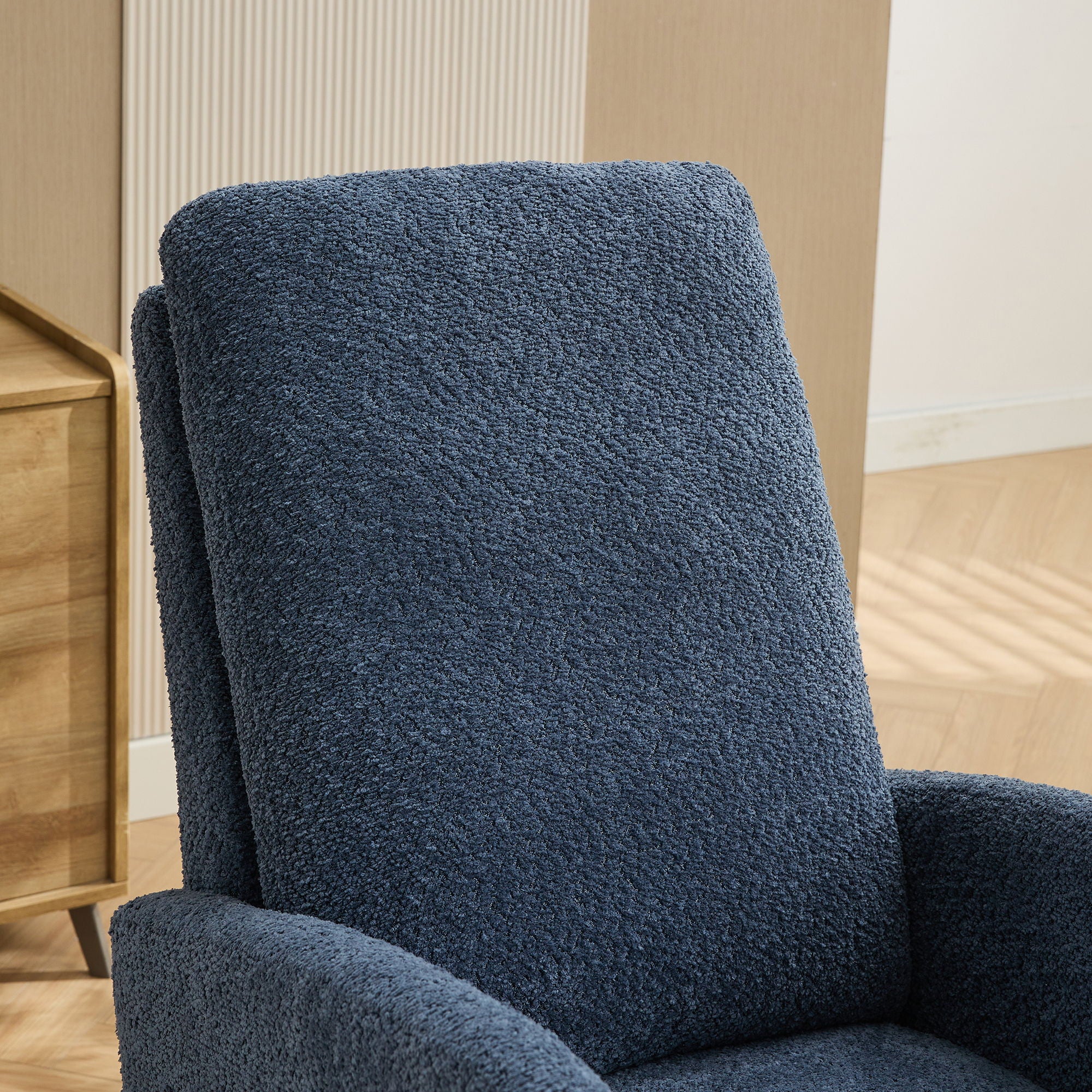 Rocking High Back Glider Chair With Retractable Footrest, Side Pocket