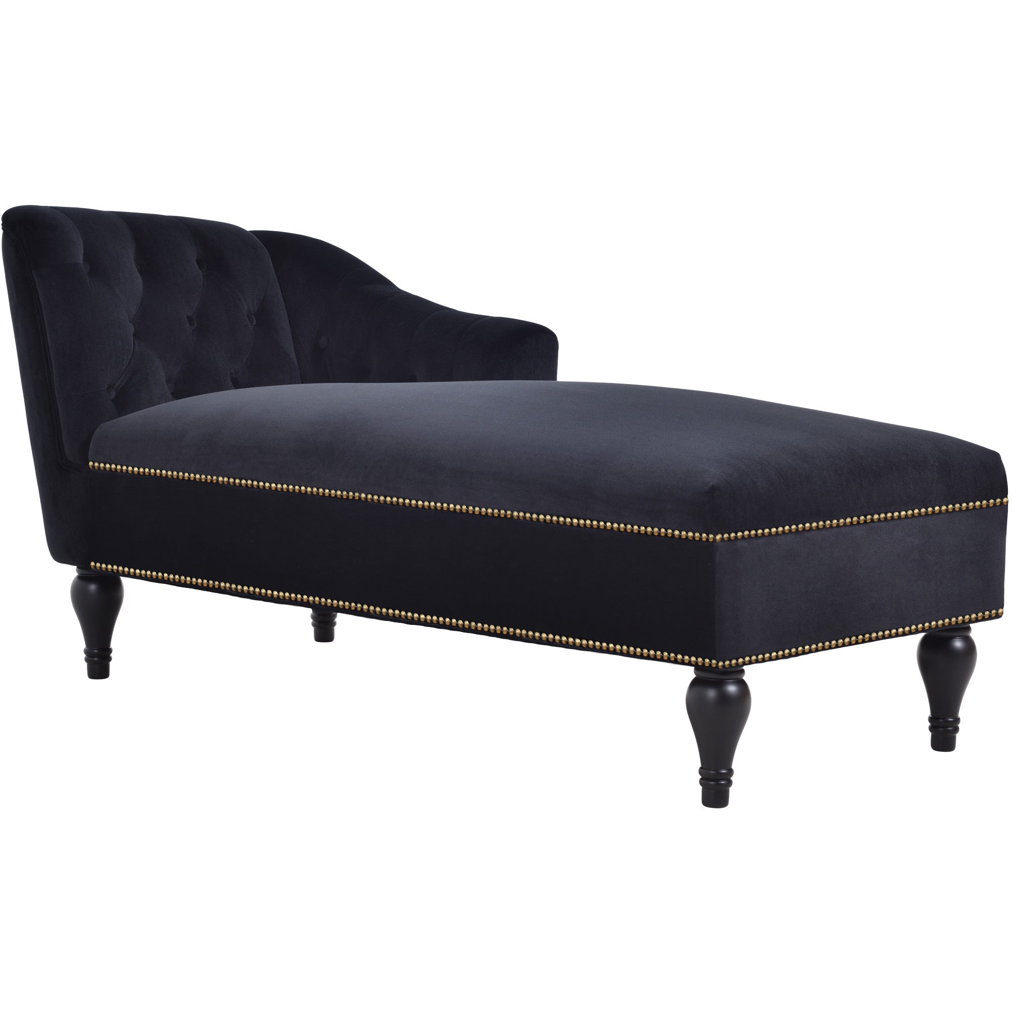 58" Velvet Chaise Lounge with Nailhead Trim and Solid Wood Legs