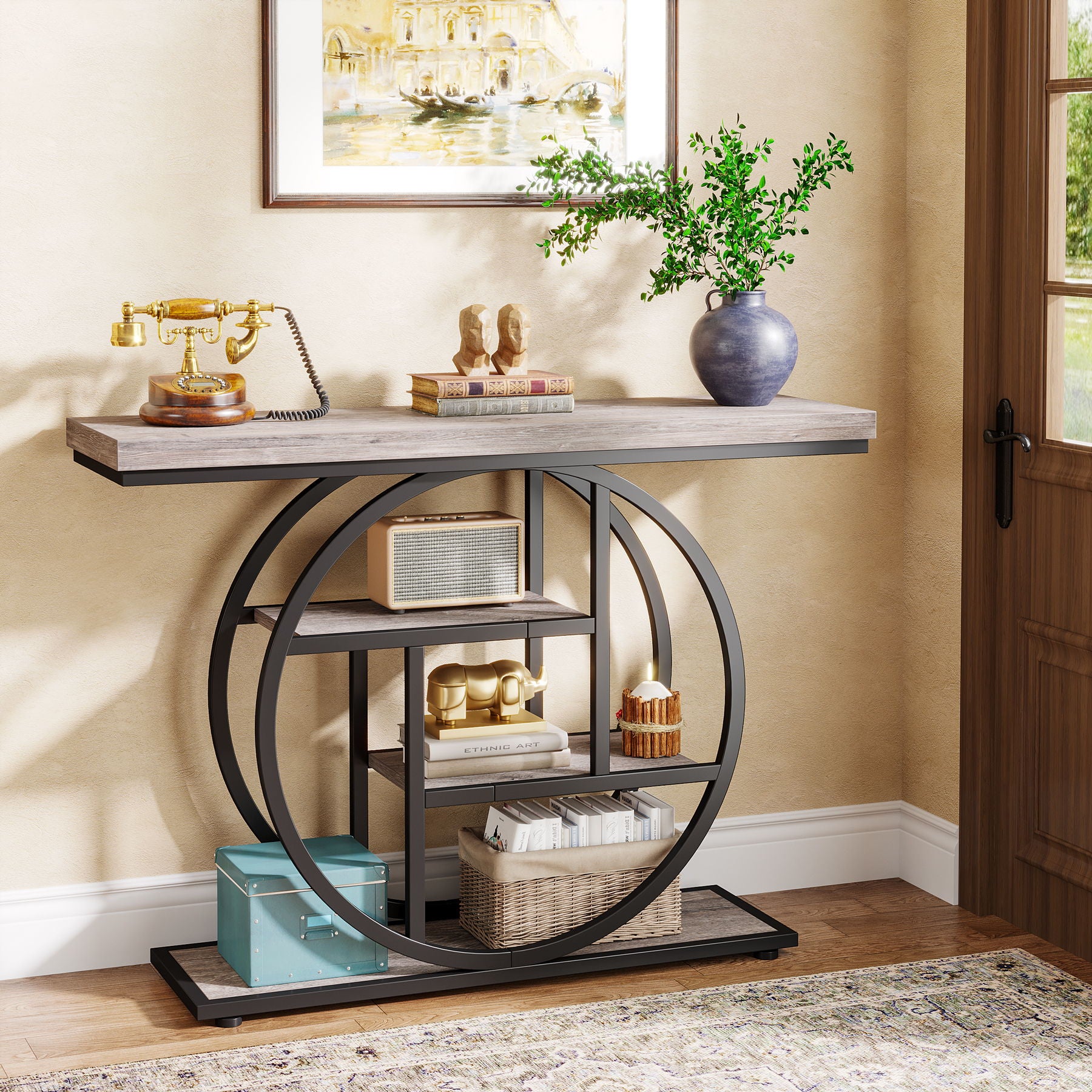 Console Table With 4 Tier Design For Living Hallway