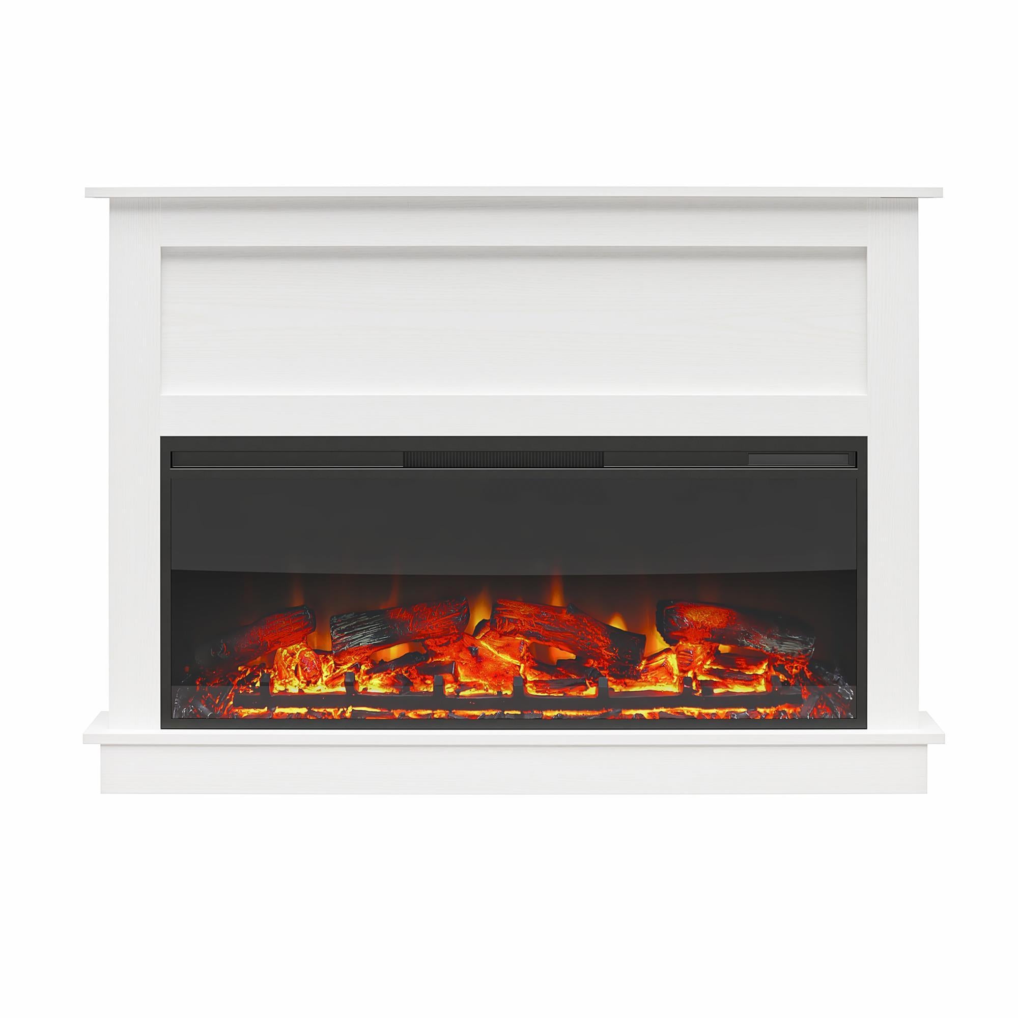 Ellsworth - Wide Electric Fireplace Insert With Mantel And Remote Control - White