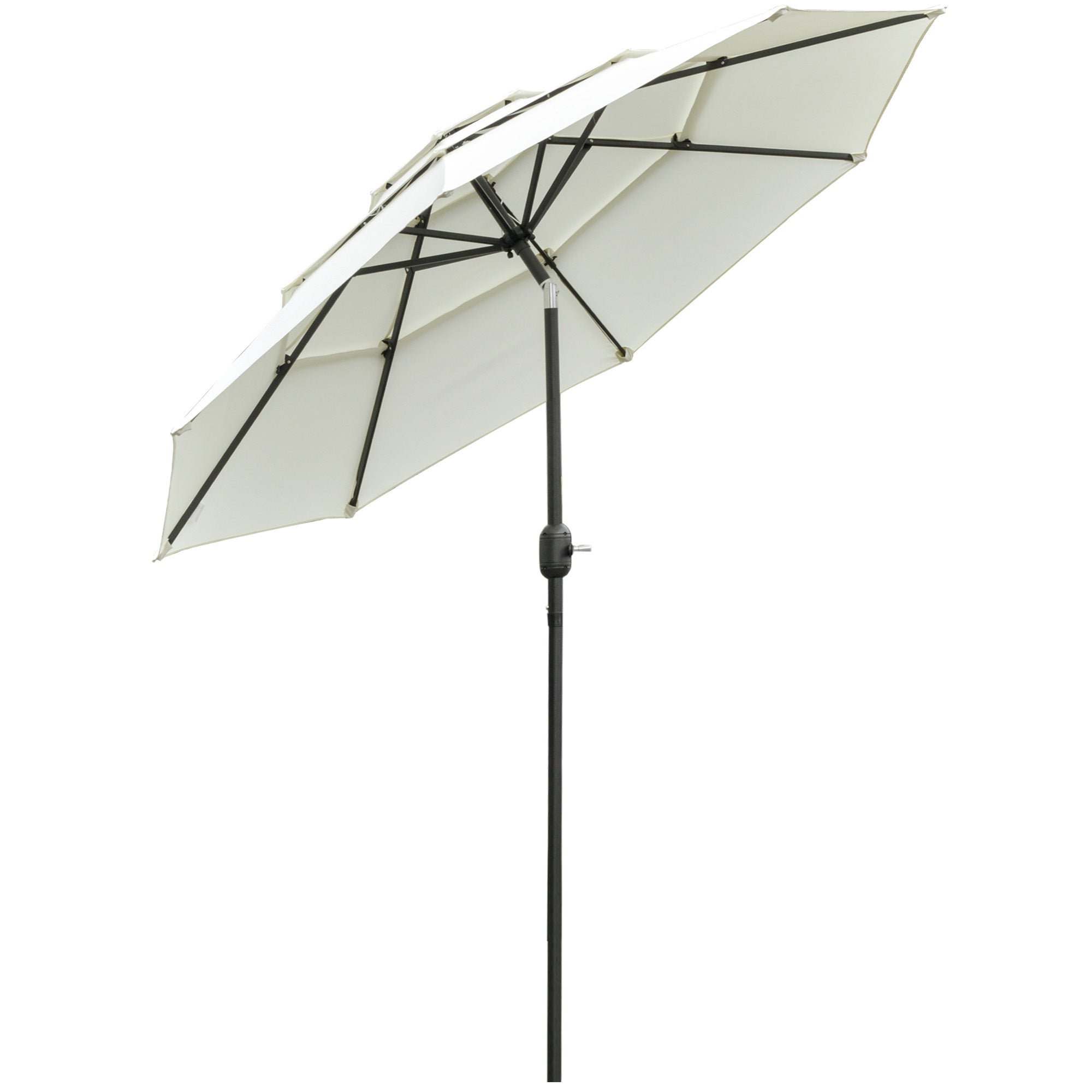 9ft 3 tiers patio umbrella outdoor market umbrella with crank, push button tilt for deck, backyard and lawn, beige