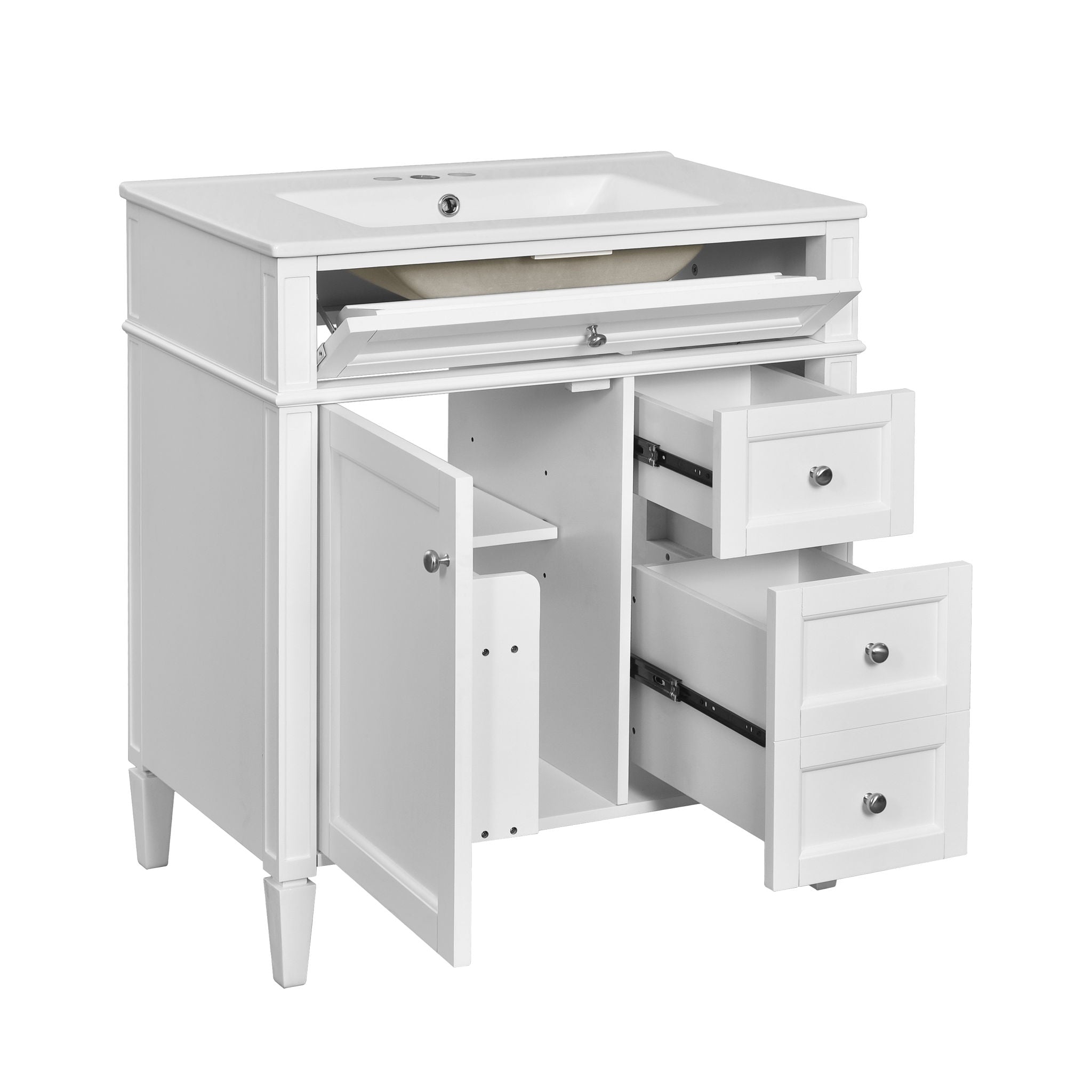 Bathroom Vanity With Top Sink, 2 Drawers & Tip Out Drawer