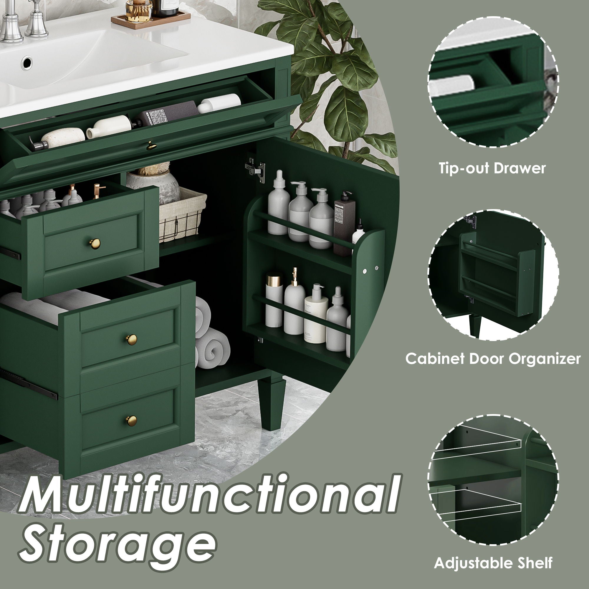 Bathroom Vanity With Top Sink, 2 Drawers And Tip Out Drawer