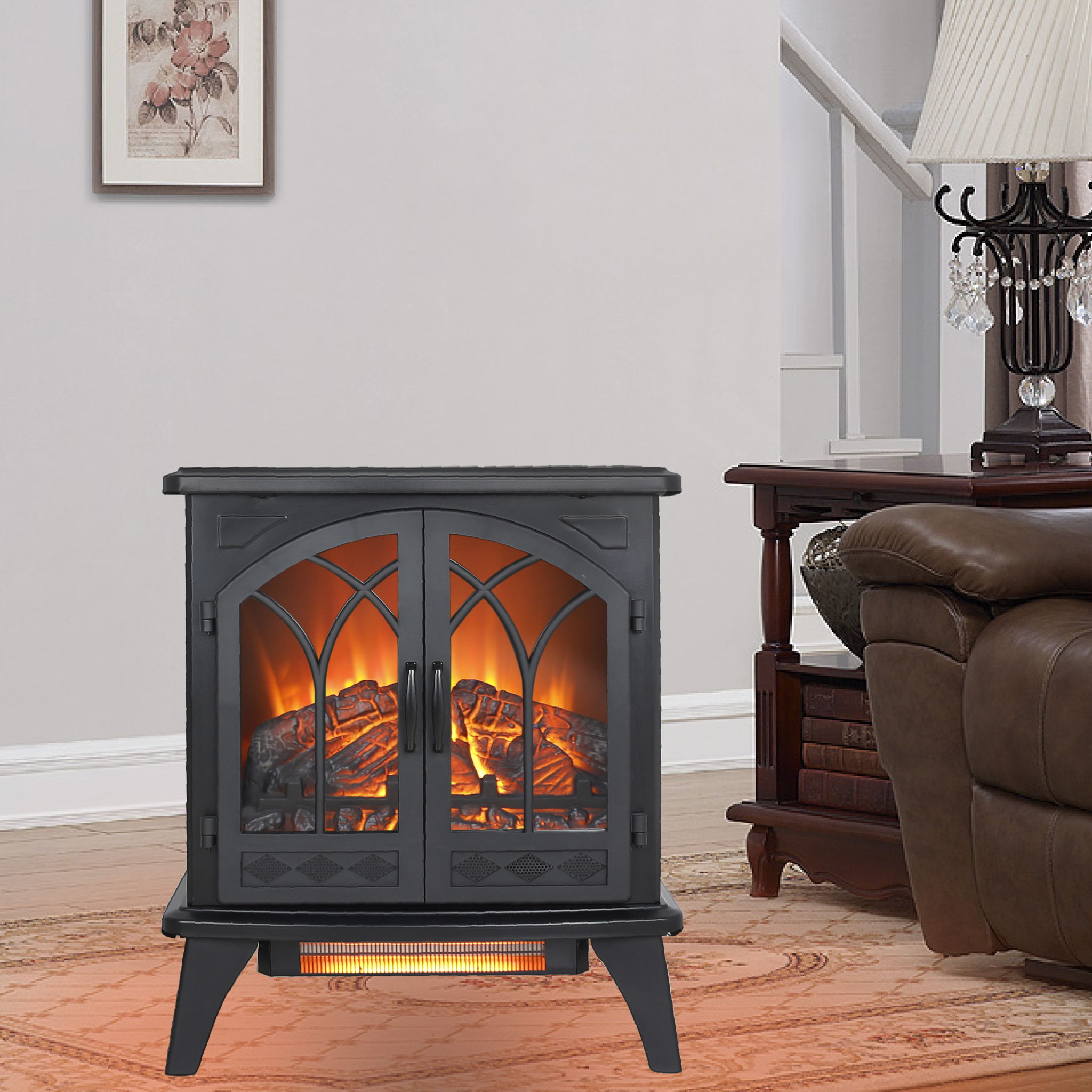 24" 3D Flame Electric Infrared Quartz Fireplace Stove With Remote Control - Antique Black - Best Buy Furniture