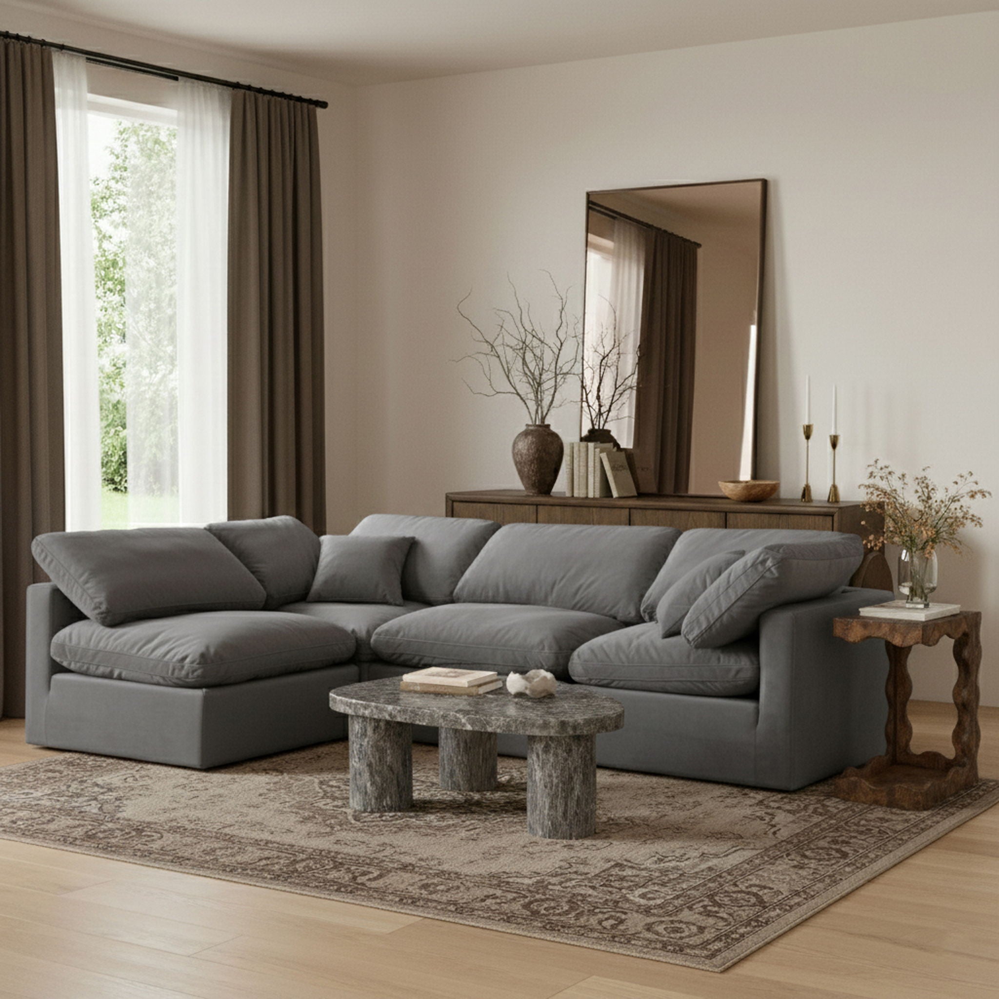Indulge - Velvet 4 Piece Modular Sectional