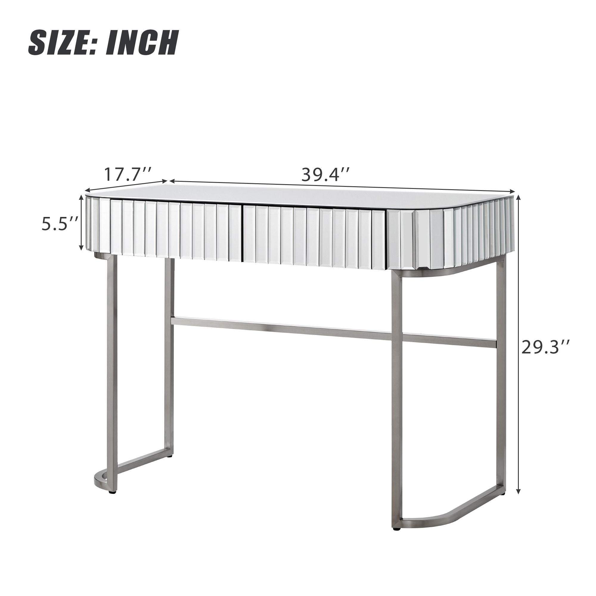 Mirrored Makeup Vanity Table With Stainless Steel Base And 2 Drawers