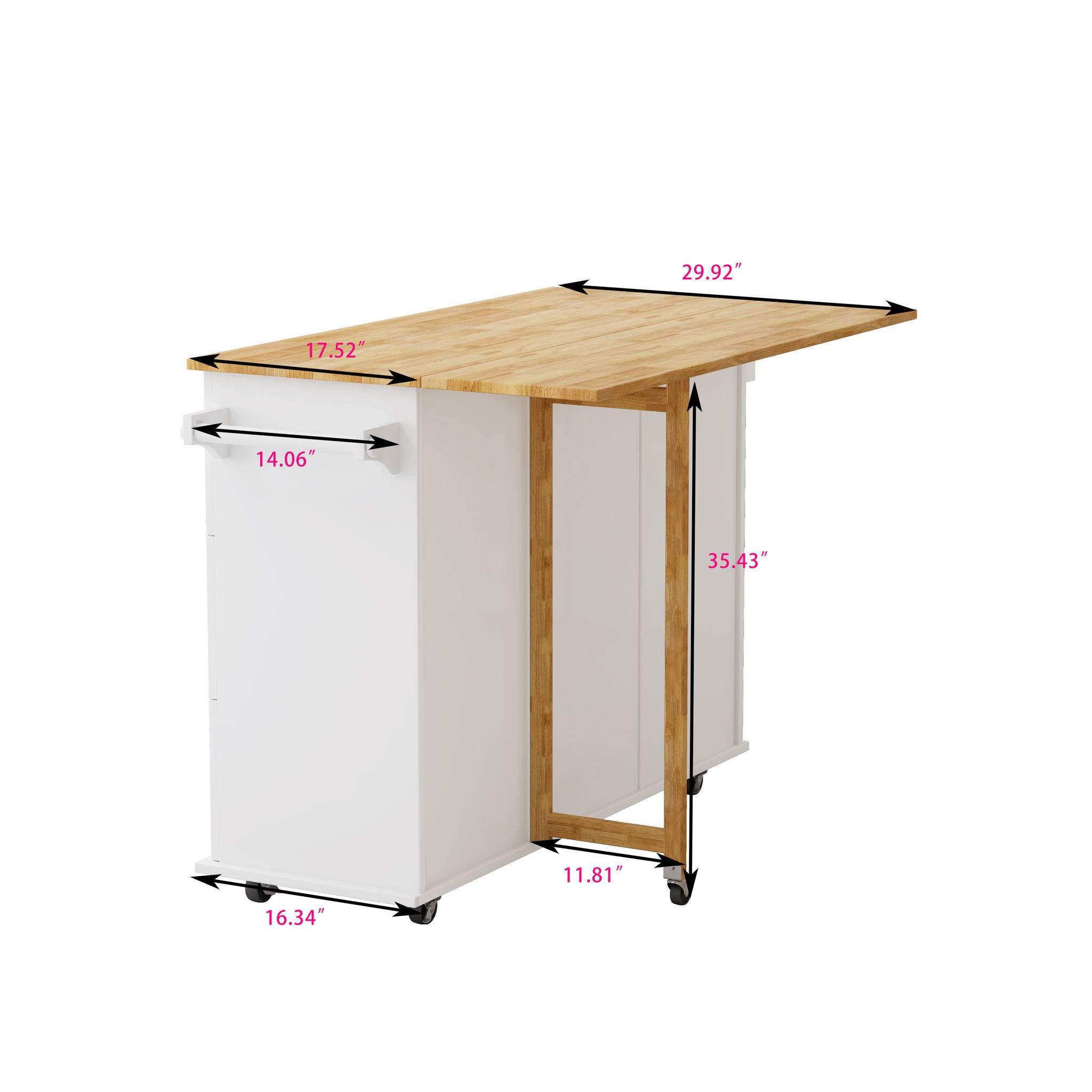 Kitchen Island Cart With 2 Door Cabinet, 3 Drawers, Spice Rack & Towel Rack - White