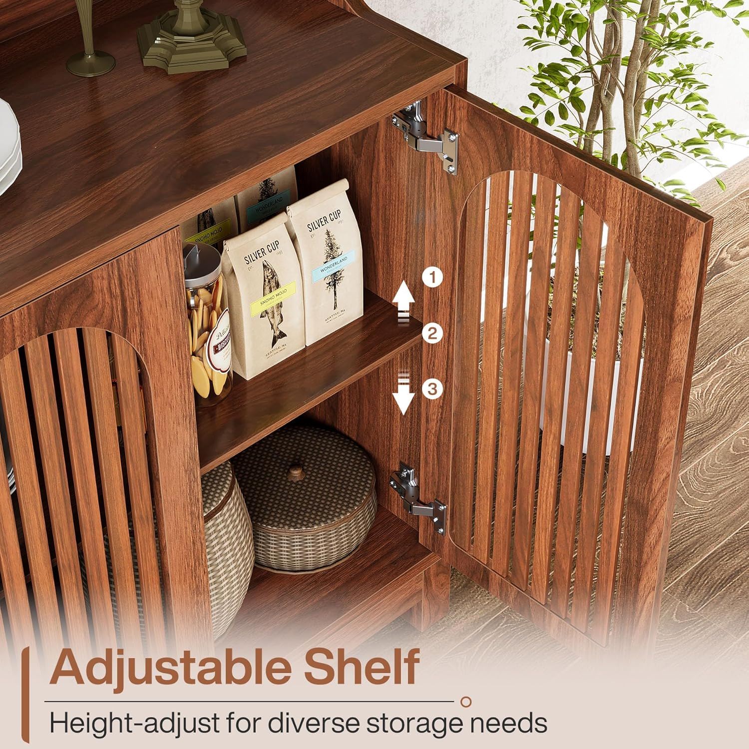 Sideboard Buffet Cabinet With 4 Doors & Shelves, Credenza Table For Dining Room - Brown