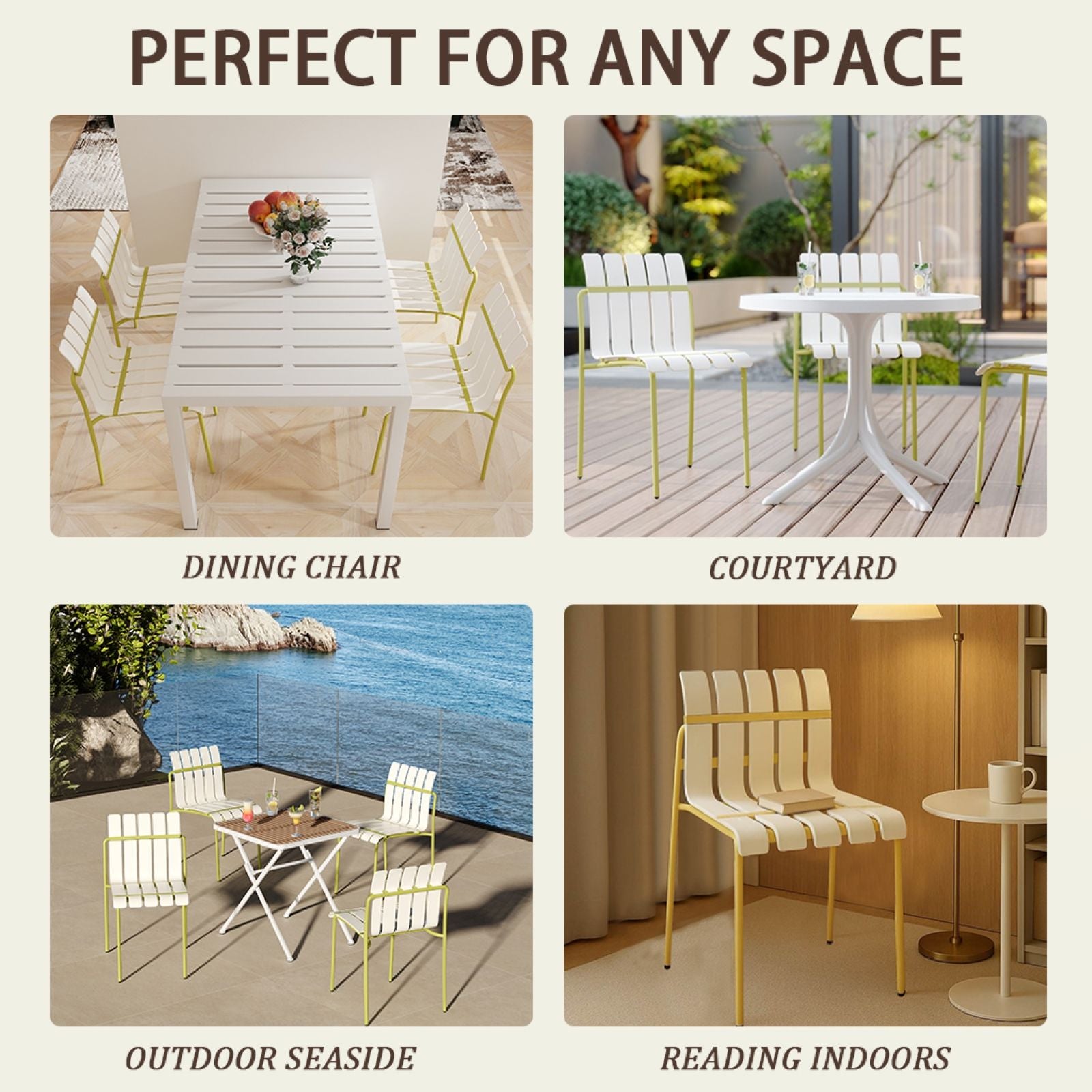 4 Piece Set Of Modern Color Block Designed Single Chairs With Long Table