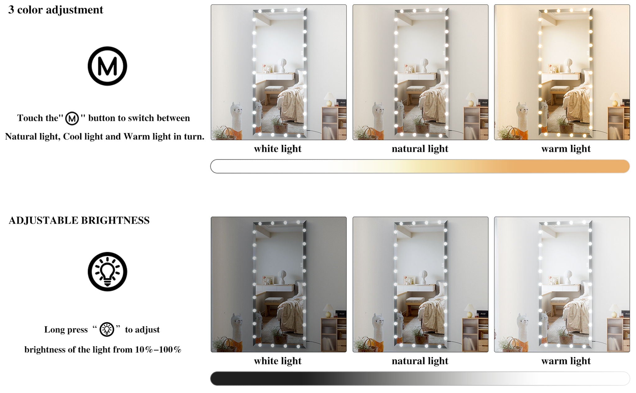 Full Length Mirror With Lights Full Body Vanity Mirror With 3 Color Modes Lighted Standing Floor Mirror For Dressing Room Bedroom Wall Mounted Touch Control
