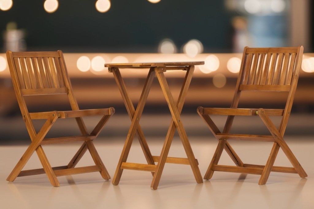 3 Piece Acacia Bistro Set, Folding Patio Furniture With 1 Coffee Table And 2 Foldable Chairs