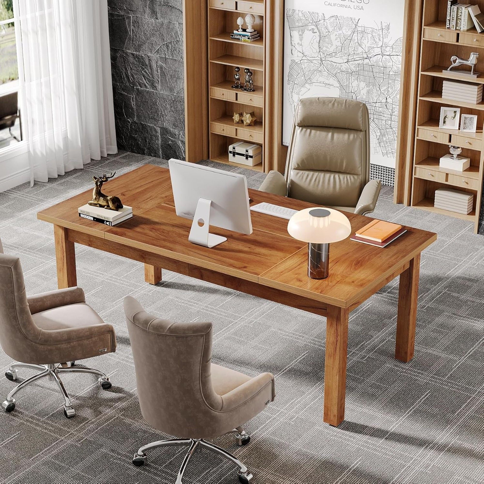 Executive Desk With Legs - Natural / Light Brown